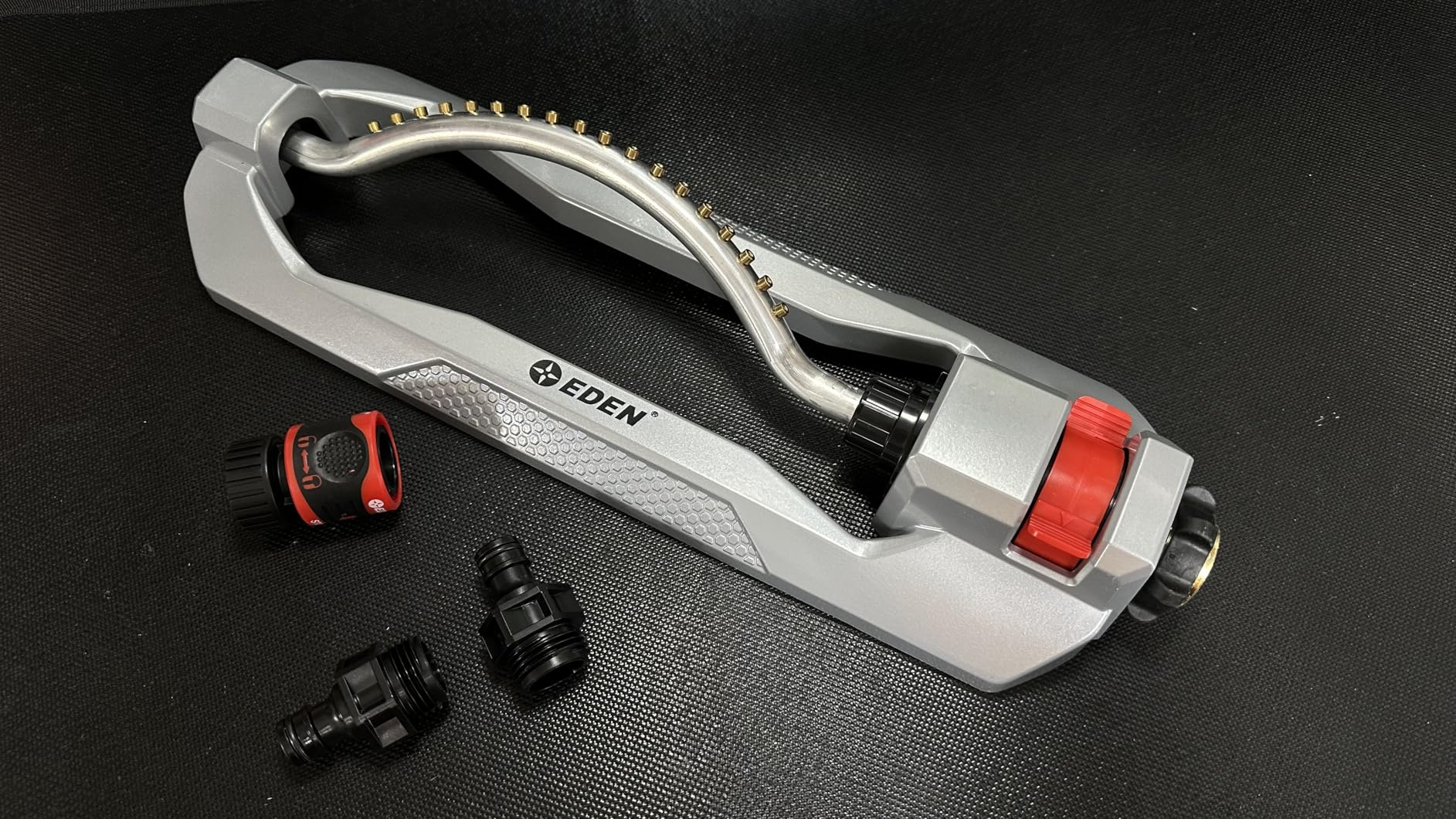 Eden 96213 Essential Turbo Oscillating Water Sprinkler, Covers Up to 3,600 sq. ft., 16 Nozzles, Weighted Base, Adjustable Range, Quick Connect Bundle, Dark Grey, Red, Silver customer photo 2