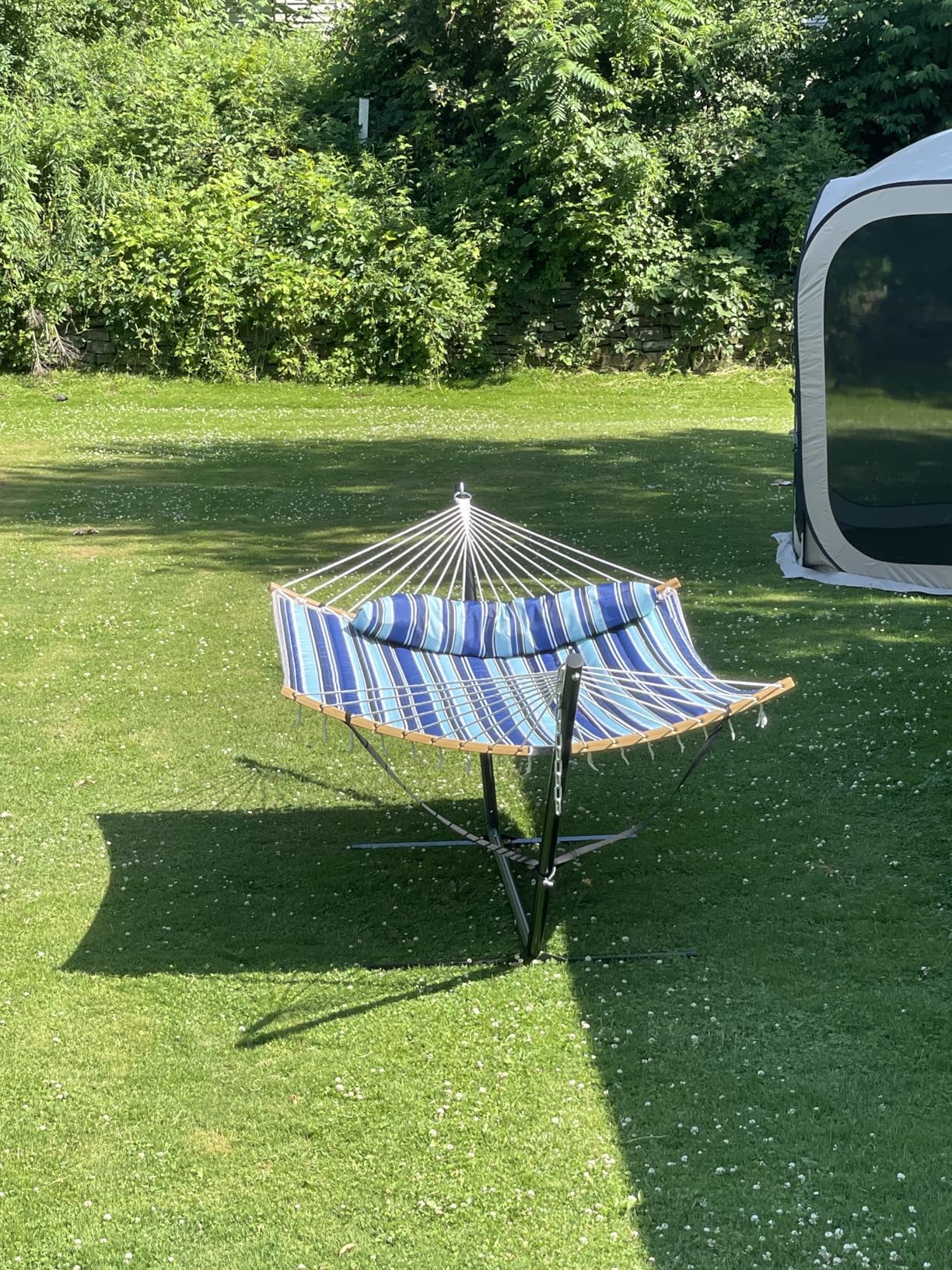 SUNCREAT Double Portable Hammock with Stand, 2 Person Hammock with Curved Spreader Bar, Balance Ropes Included, Dark Gray Customer Review SUNCREAT Double Portable Hammock with Stand, 2 Person Hammock with Curved Spreader Bar, Balance Ropes Included, Dark Gray - Customer Photo 1