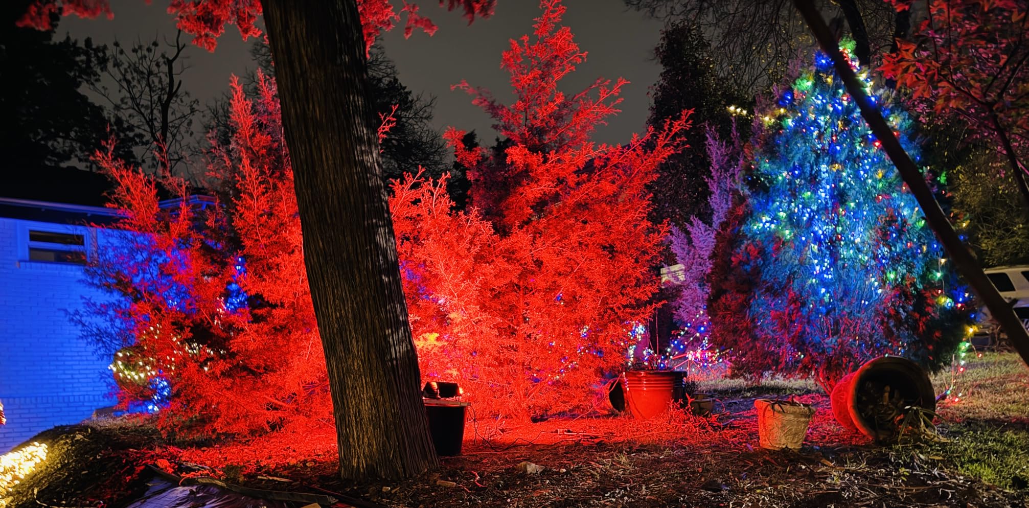 LED Flood Light Outdoor 30W, 300W Equivalent 3000LM Smart RGB Landscape Lighting with APP Control, DIY Scenes -Timing - Warm White 2700K -Color Changing Uplight, IP66, US Plug, No Remote MELPO(4 Pack) - Customer Photo 1