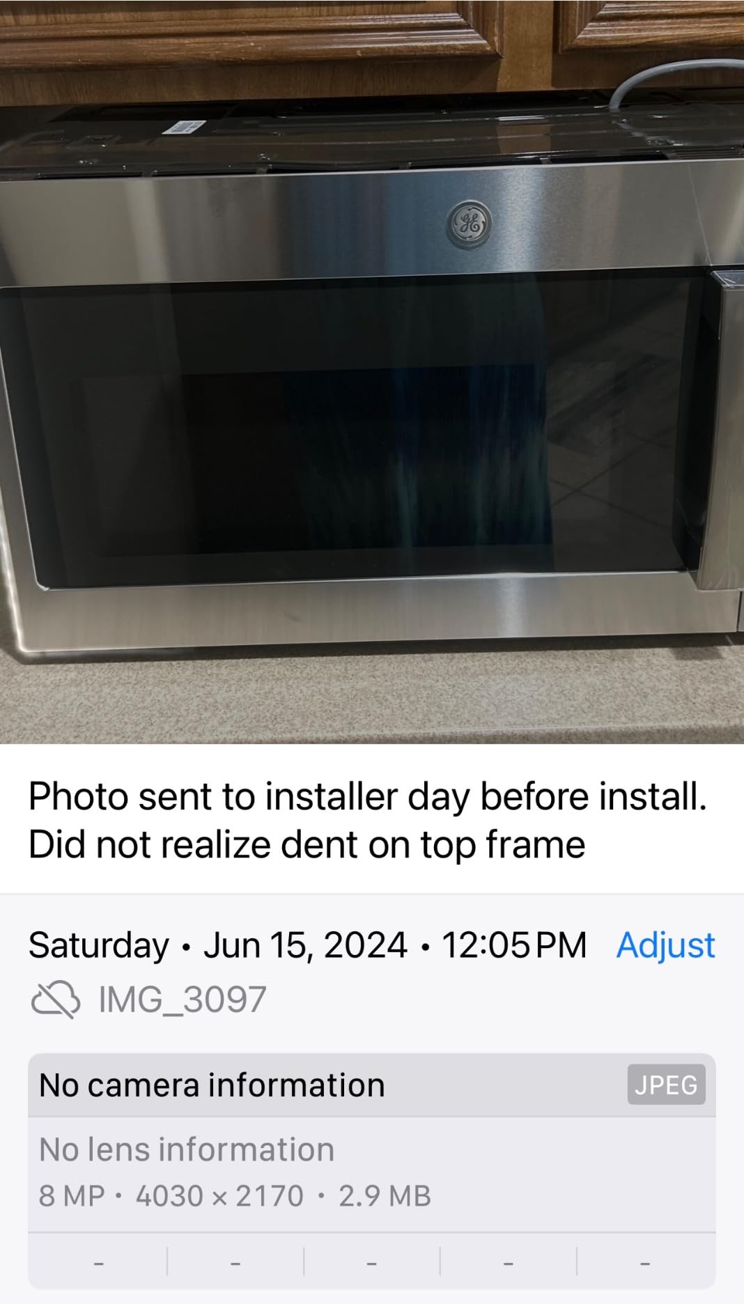 GE JVM7195SKSS 1.9 Cu. Ft. Over-the-Range Sensor Microwave Oven Stainless Steel - Customer Photo 2