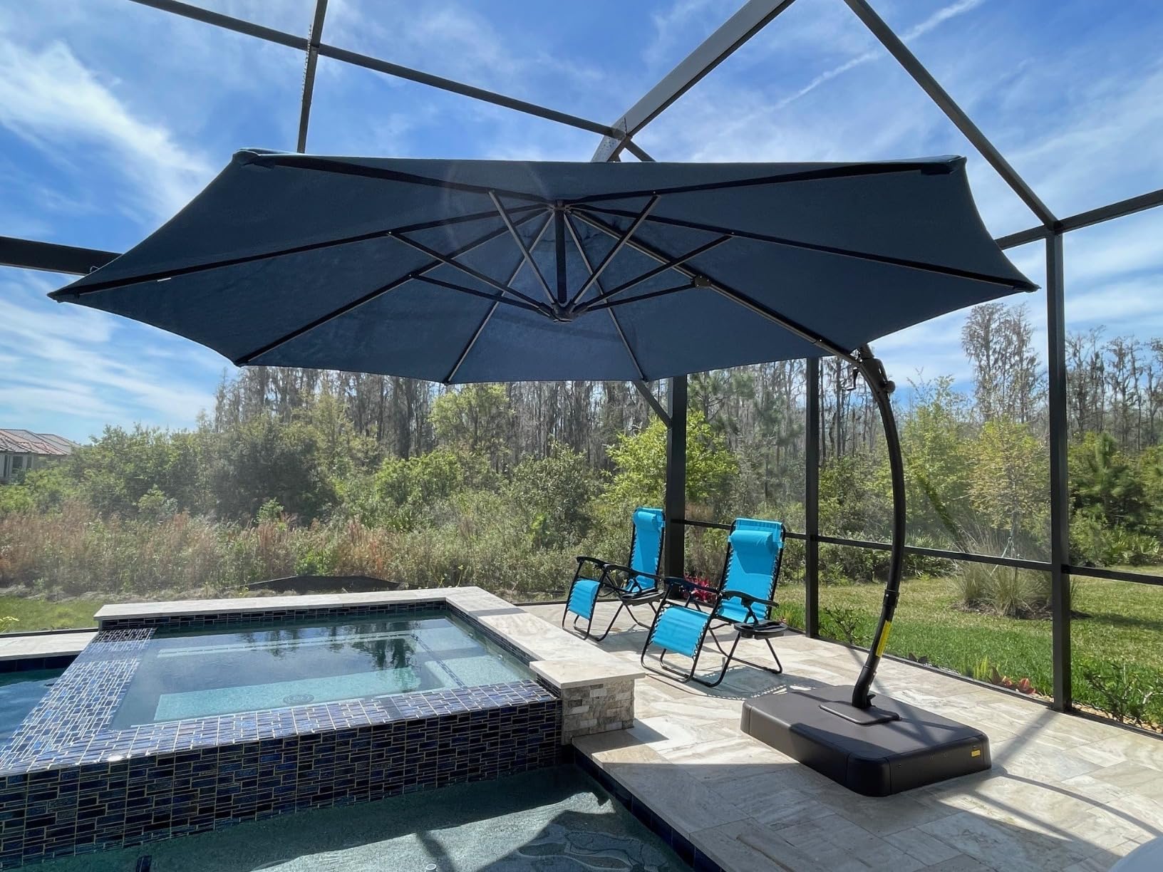 LAUSAINT HOME Outdoor Patio Umbrella with Base included, 11 FT Deluxe Curvy Cantilever Umbrella Heavy Duty Offset Hanging Umbrella with 360° Rotation for Market, Pool, Garden, Backyard, Deck (Beige) - Customer Photo 3