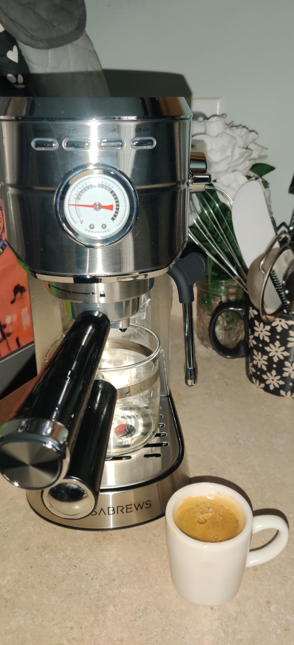 CASABREWS CM5418 Espresso Machine 20 Bar, Compact Espresso Maker with Steam Milk Frother, Stainless Steel Coffee Machine with 34oz Removable Water Tank for Cappuccino, Gift for Women or Men, Silver - Customer Photo 1