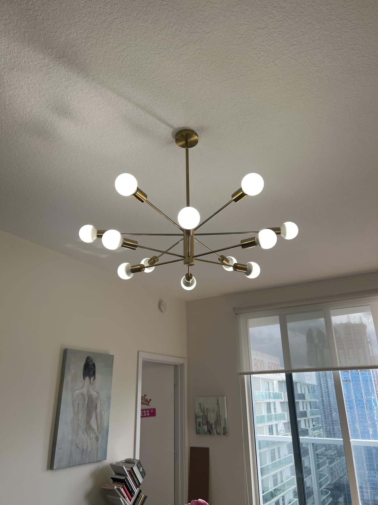 RUIYEY Modern Chandelier Ceiling Light Fixture Sputnik Chandeliers Gold and Black Farmhouse Chandelier Over Table 12-Light Height Adjustable Chandeliers for Dining Room, Living Room,Kitchen Island - Customer Photo 1