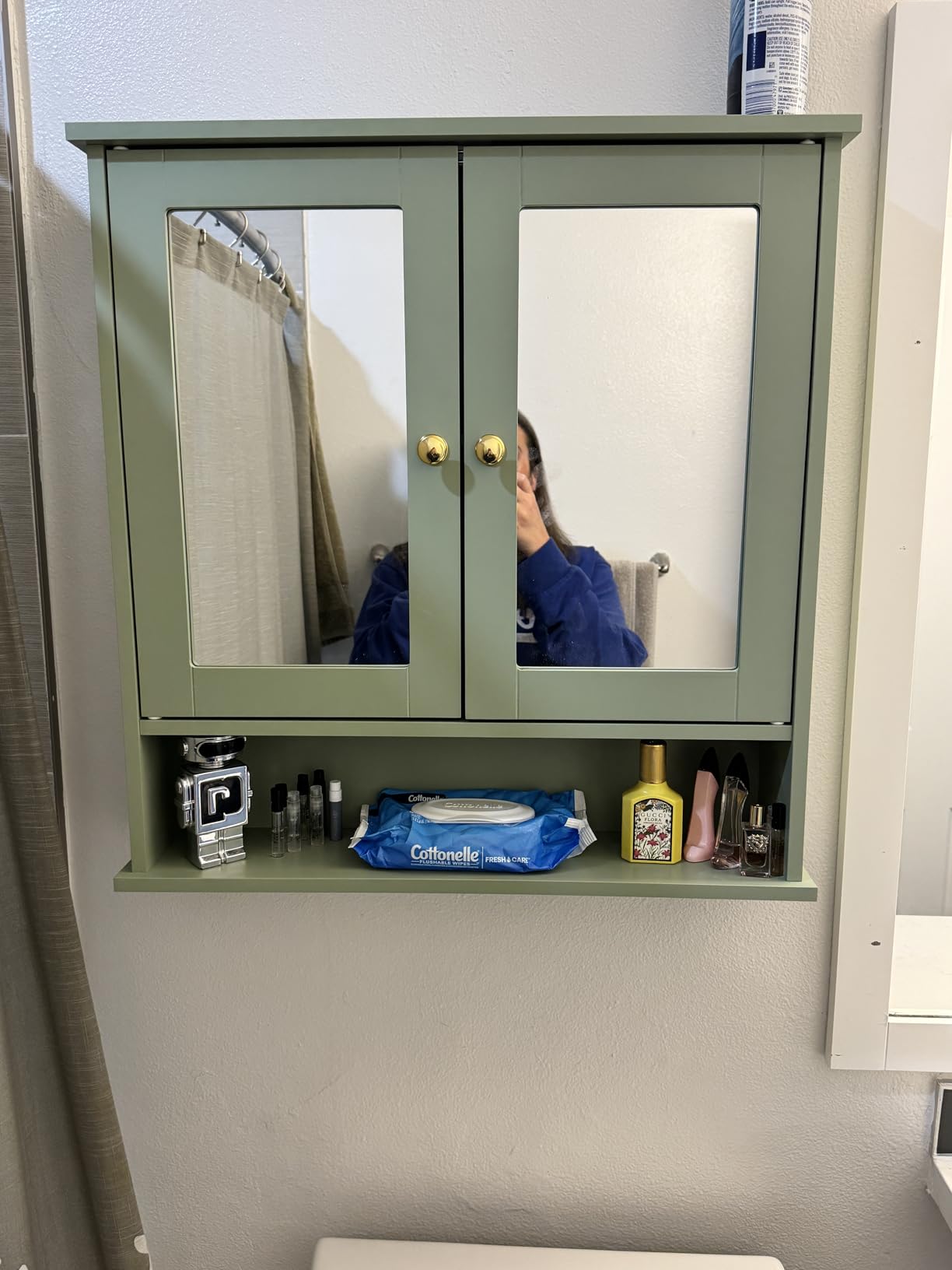 VASAGLE Bathroom Cabinet with Mirror, Wall Cabinet with 2 Mirrored Doors, Adjustable Shelf, Open Compartment, Wall-Mounted, 5.1 x 22.2 x 23 Inches, White ULHC002 - Customer Photo 1