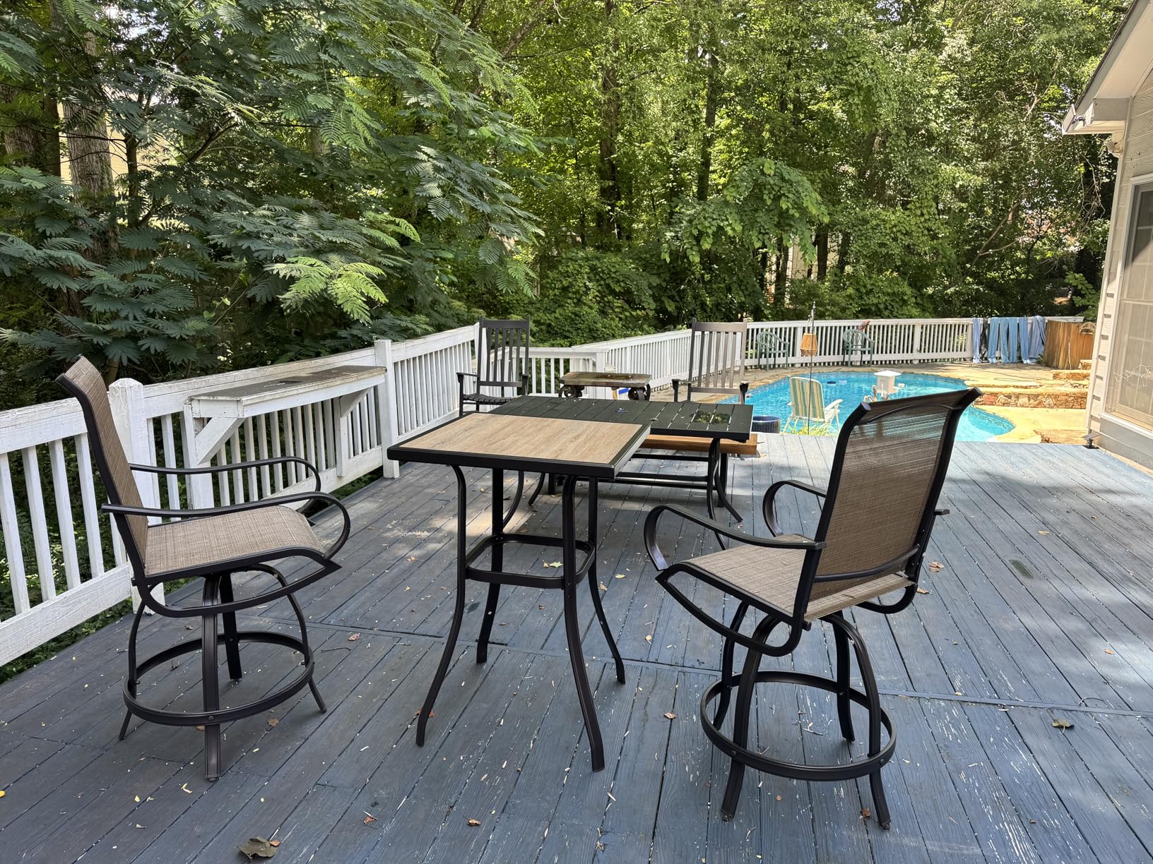 PHI VILLA Outdoor Patio Swivel Bar Set of 11, Textilene Bar Height Chair with Armrest and Wood Like Bar Table, All-Weather Furniture Set for Garden Lawn Customer Review PHI VILLA Outdoor Patio Swivel Bar Set of 11, Textilene Bar Height Chair with Armrest and Wood Like Bar Table, All-Weather Furniture Set for Garden Lawn - Customer Photo 1