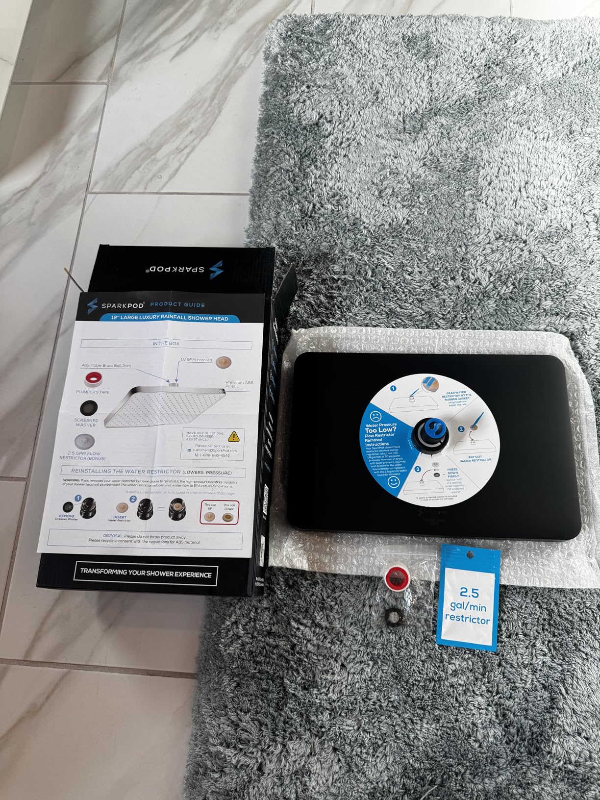 SparkPod 12 Inch Black Rain Shower Head - Ceiling or Wall Mount Rainfall Shower Head - Large Coverage Showerhead - Brass Ball Joint with 360° Adjustment - 1-Min Install (Midnight Black Matte) - Customer Photo 1