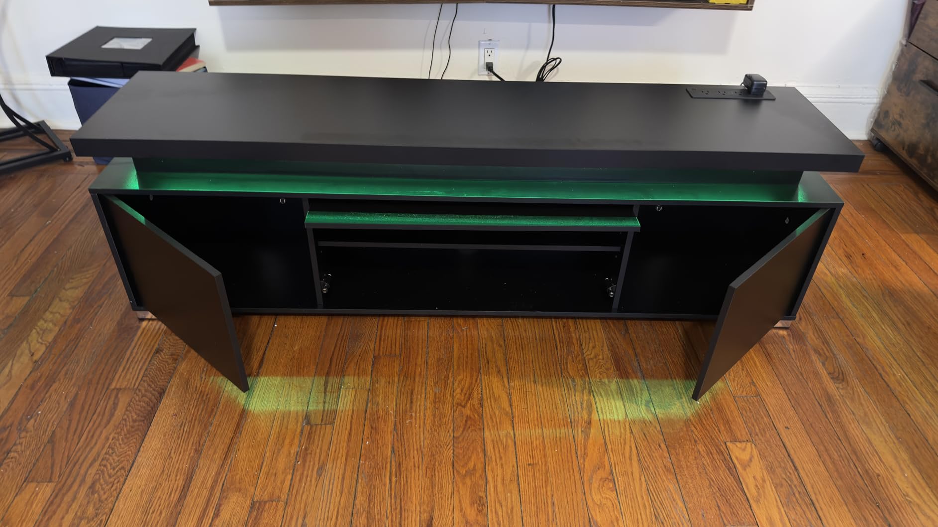 Rolanstar TV Stand with Power Outlet & LED Lights, Modern Entertainment Center for 32/43/50/55/65 Inchs TVs, TV Table, Universal Gaming LED TV Media Stand with Large Storage Cabinet, Black - Customer Photo 2