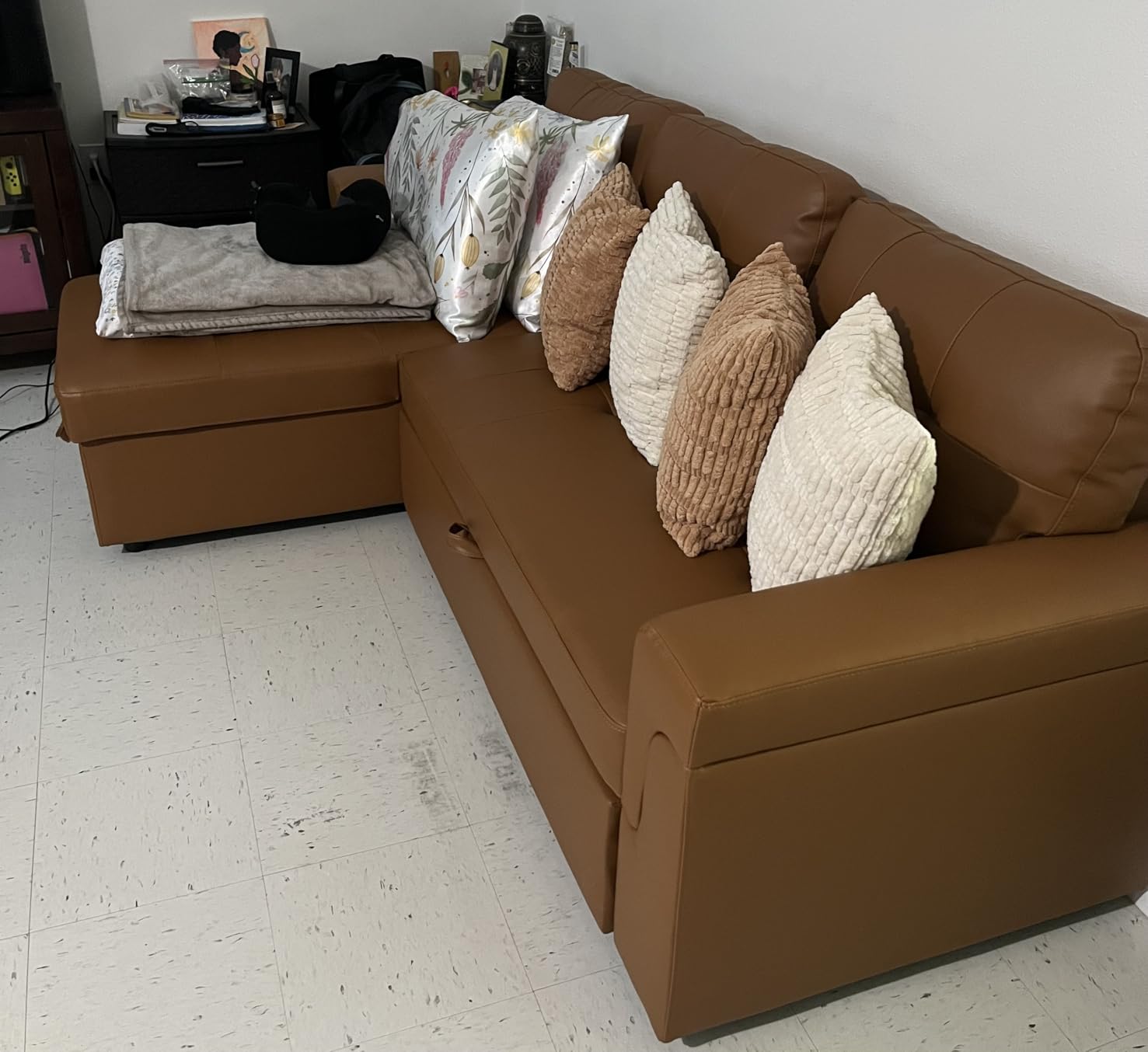 Naomi Home Modern Sectional Sofa with Storage Chaise Black/Air Leather - Customer Photo 2