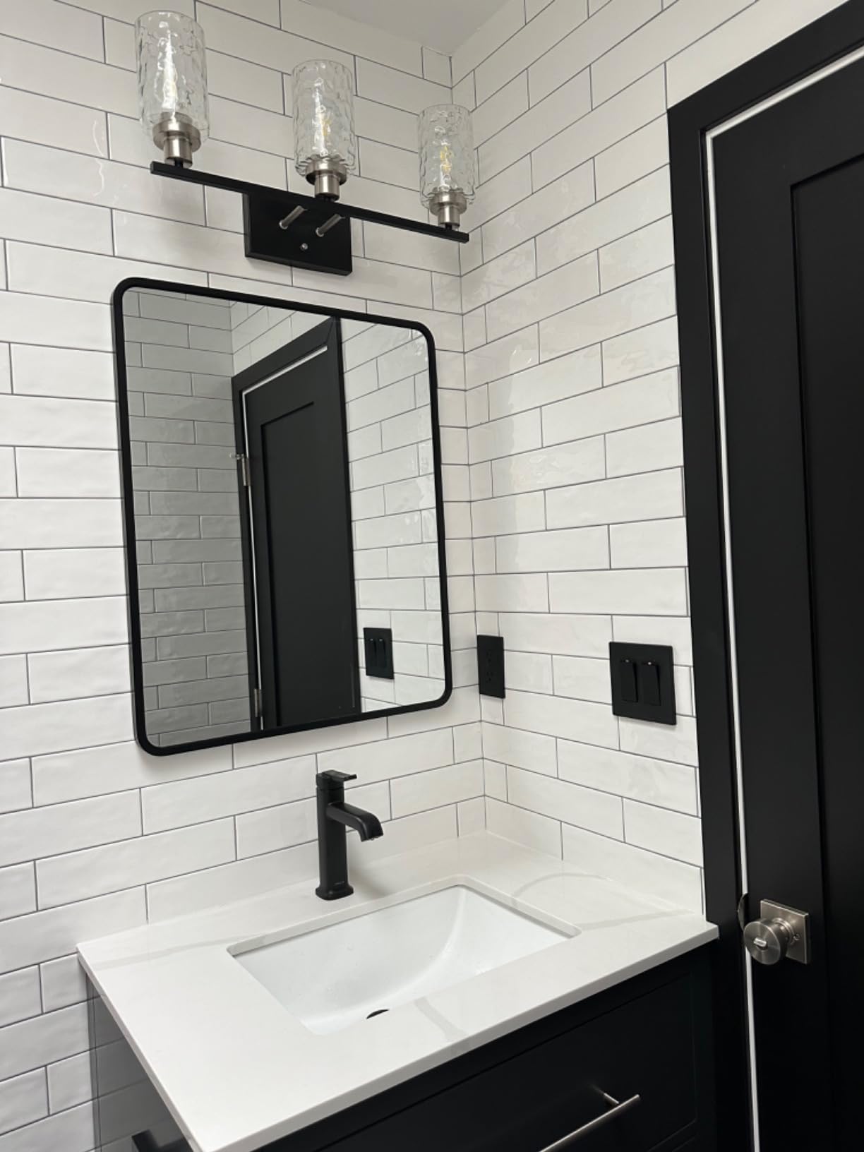 Movo 24 Inch x 30 Inch Black Metal Framed Bathroom Mirror Medicine Cabinet Rectangle Tilting Beveled Vanity Mirrors Recess or Surface Mount Installation - Customer Photo 1