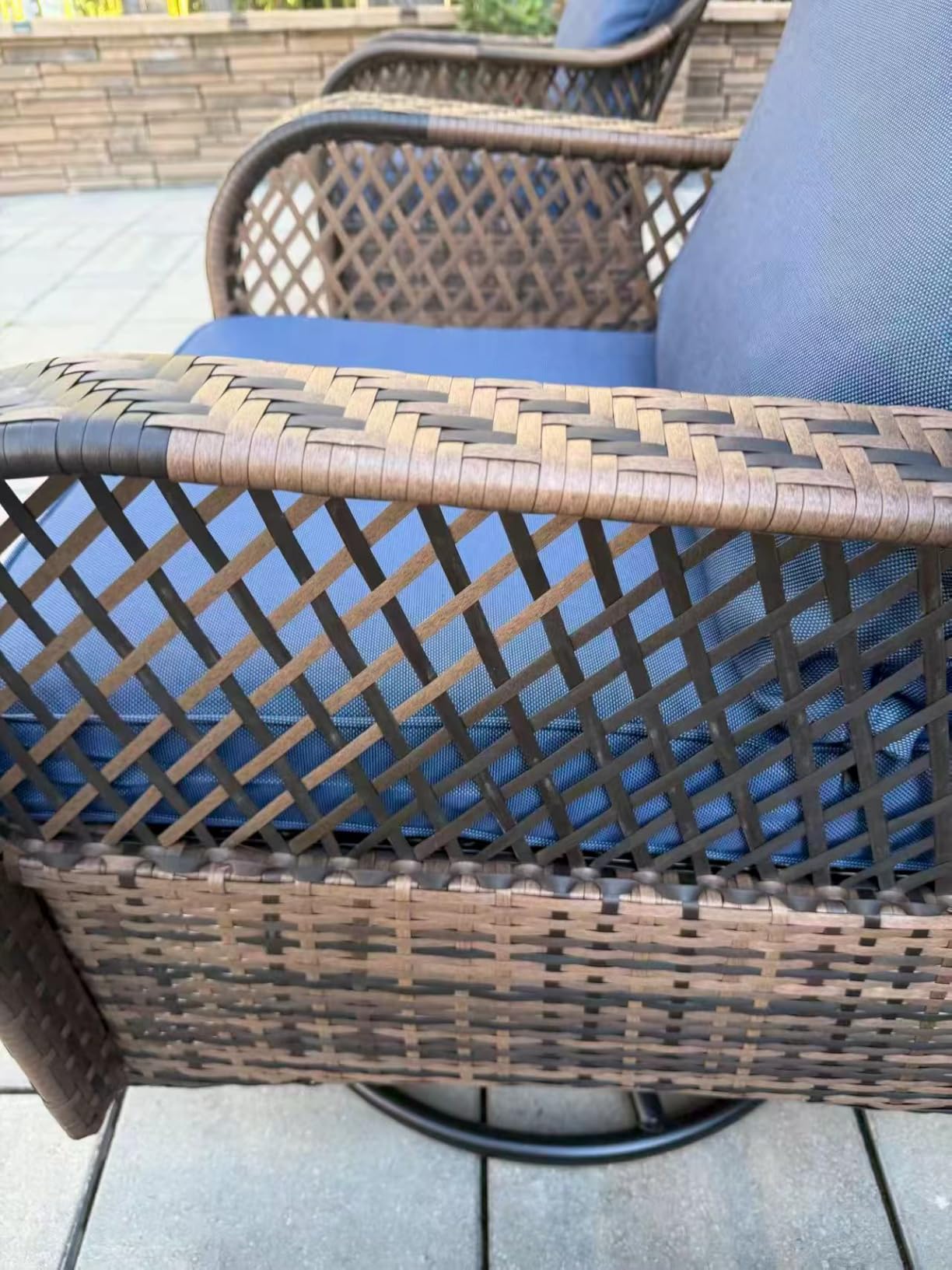 PHI VILLA Outdoor Sectional Furniture Clearance 3 Piece Patio Sofa Set Low-Back Rattan Wicker Additional Seat, Blue - Customer Photo 1