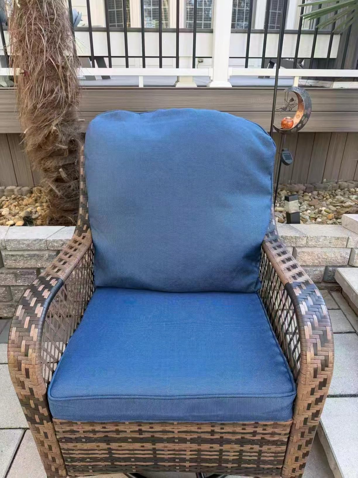 PHI VILLA Outdoor Sectional Furniture Clearance 3 Piece Patio Sofa Set Low-Back Rattan Wicker Additional Seat, Blue - Customer Photo 2