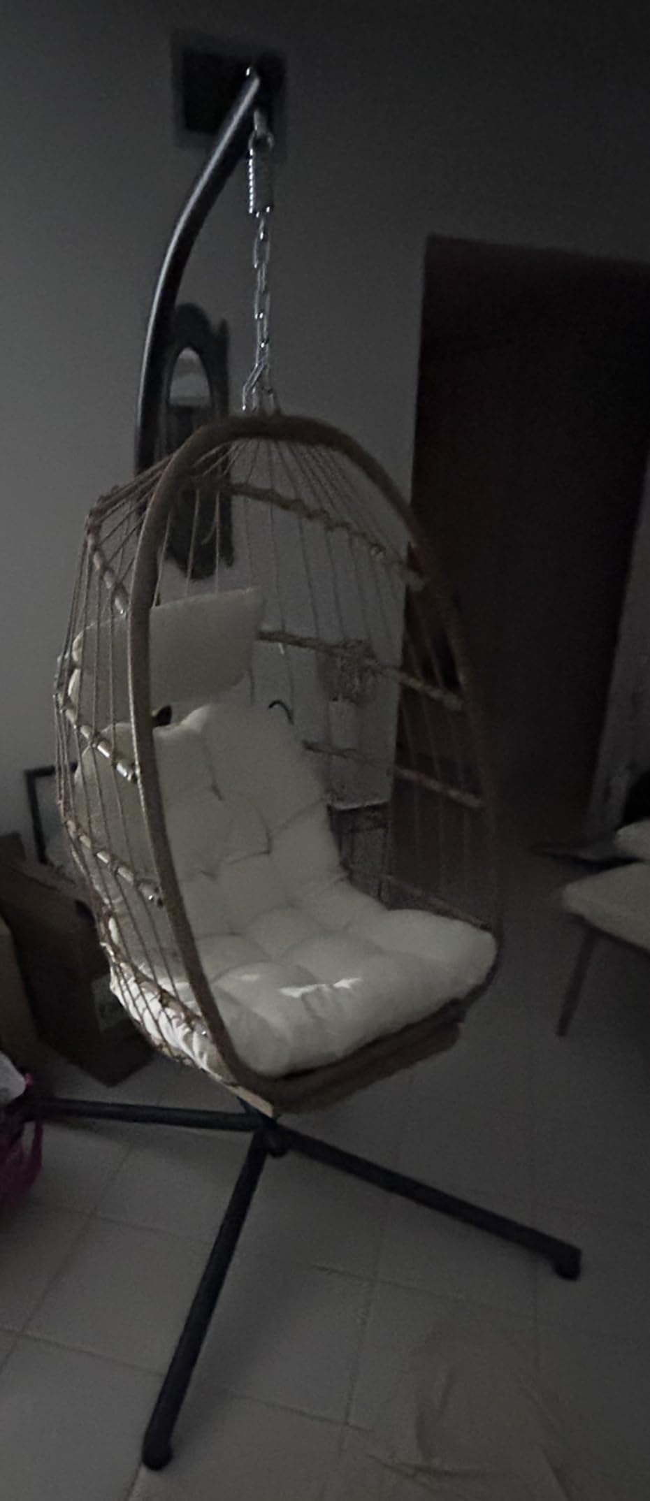 Yechen Egg Swing Chair with Stand, Rattan Wicker Hanging Egg Chair for Indoor Outdoor Bedroom Patio Hanging Basket Chair Hammock Chair with Aluminum Steel Frame, UV Resistant Cushion 350lbs Capacity - Customer Photo 2