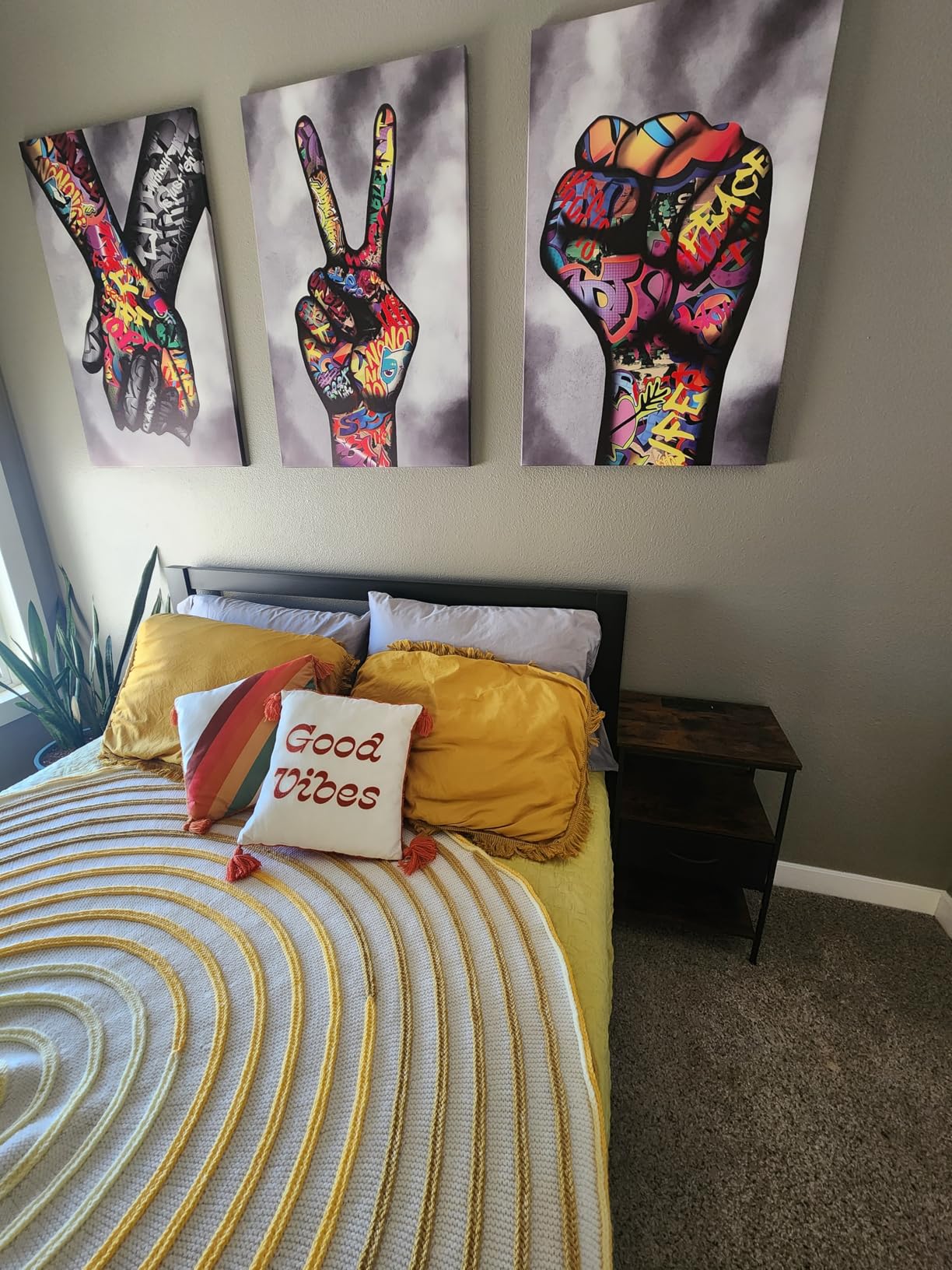 SUPERJARE Nightstand with Charging Station, Bed Side Table with Adjustable Fabric Drawer, Night Stand for Bedroom, 3-Tier Storage End Table, for Living Room, Rustic Brown and Black - Customer Photo 1