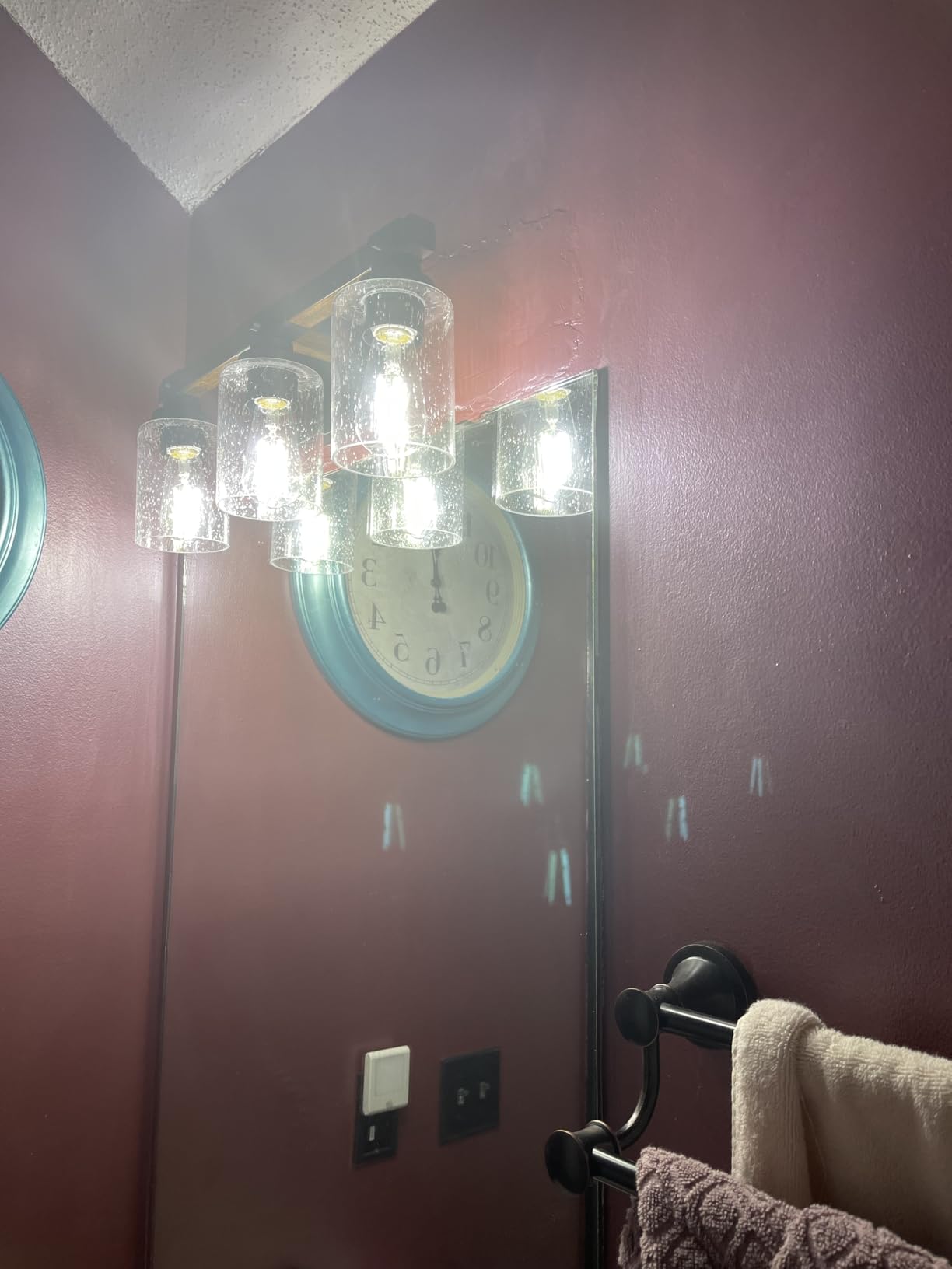 Amico Farmhouse Bathroom Vanity Light Fixtures,Rustic 4-Light Industrial Painted Wood Lights,Vintage Black Wall Sconces Bathroom Vanity Lighting with Bubble Glass Shade - Customer Photo 1