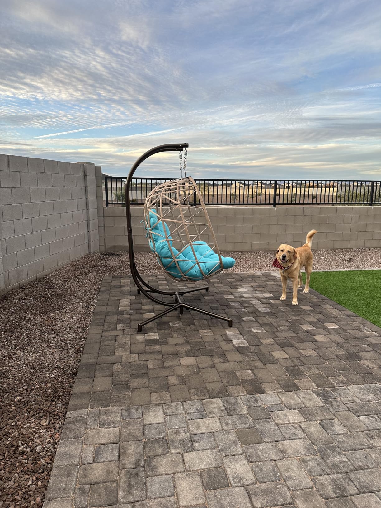 NICESOUL Double Swing Egg Chair with Stand, Extra Large 2 Person Indoor Outdoor Wicker Loveseat, Oversized Patio Hanging Basket Chair with Cushions, 700Lbs Sturdy Porch Swing for Backyard, Beige - Customer Photo 2