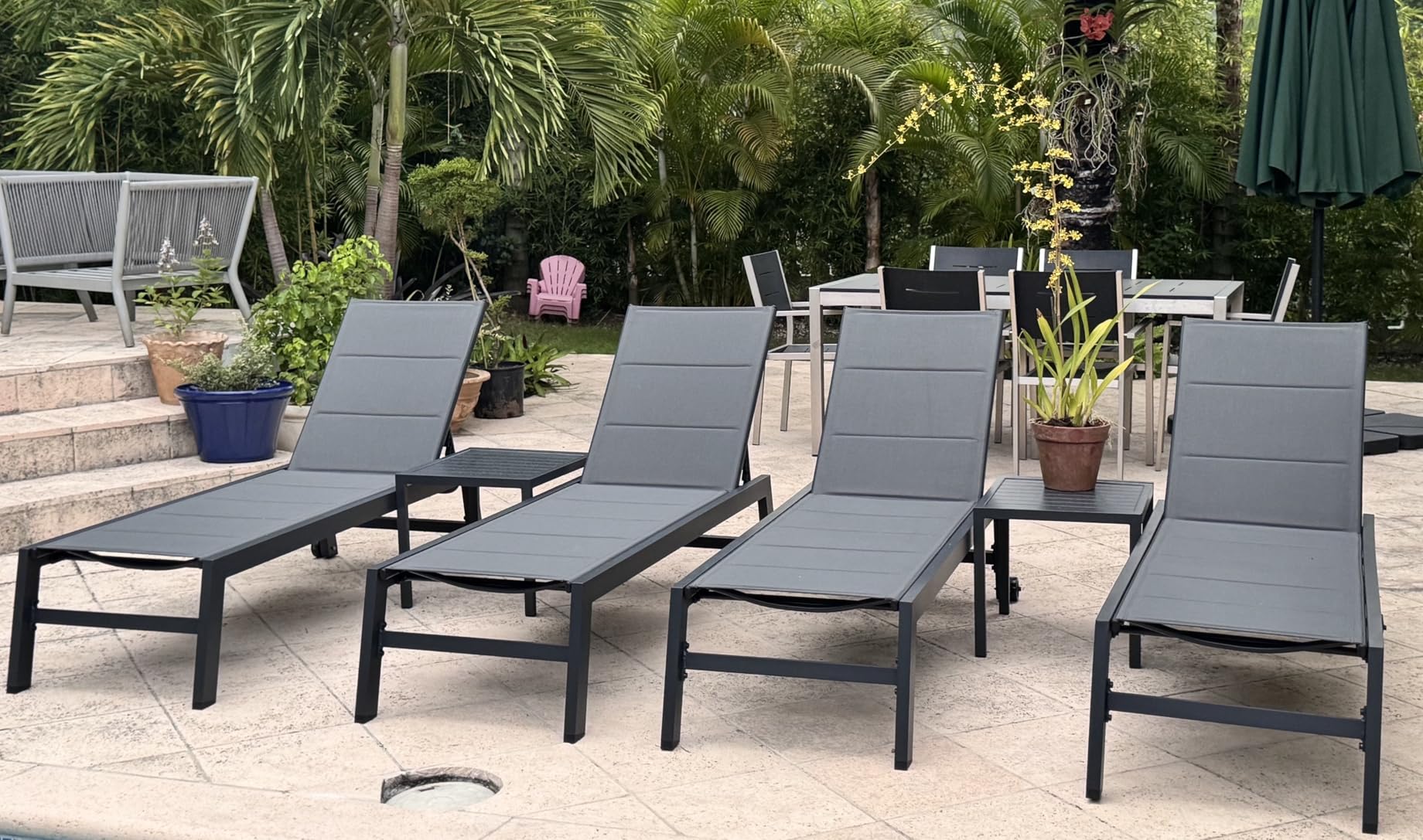 PURPLE LEAF Extra Large Outdoor Chaise Lounge 2 Pieces Aluminum Patio Lounge Chair with Wheels Reclining Chair for Patio Pool Beach Sunbathing Turquoise Blue Oversized Lounger - Customer Photo 1