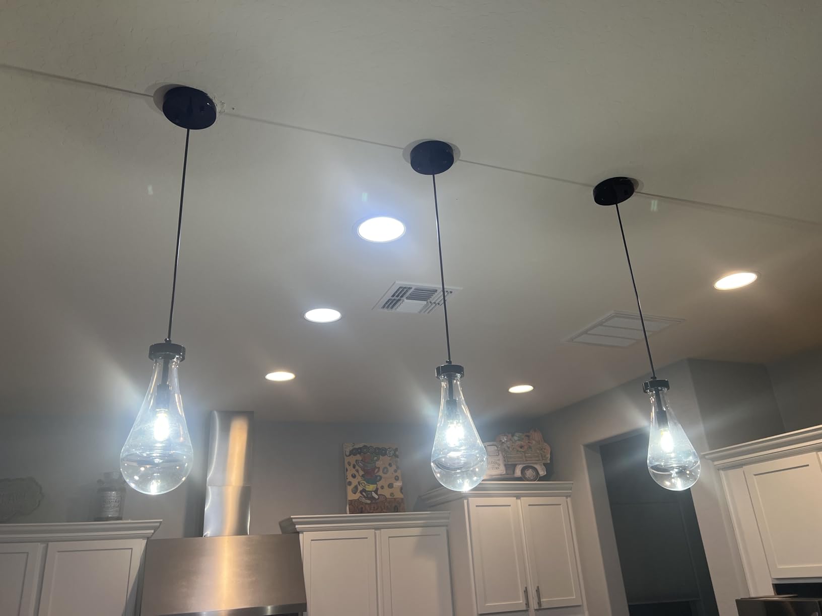 LIANGMH Raindrop Pendant Lights Kitchen Island Set of 3 Teardrop Chrome Hanging Light Fixtures Clear Solid Glass Pendant Light Modern Chandeliers for Dining Room Porch Corridor Living Room - Customer Photo 1