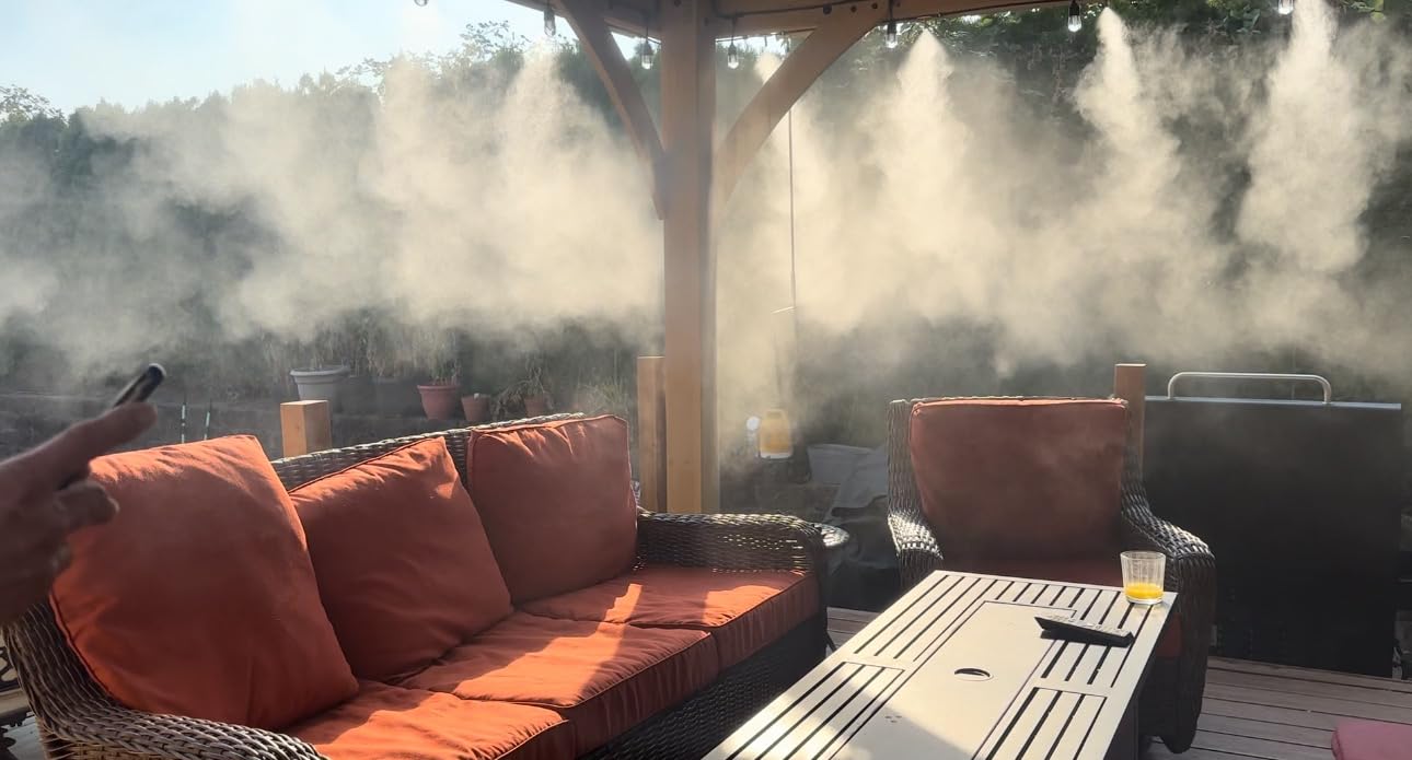 Patio Misters Pro - Ultra Fine Water Mister - Cooling Mist System for Midsize to Large Patio, Backyard, & Outdoor Spaces - Kit with Quiet Pump (1000 PSI) - DIY Installation - Customer Photo 2