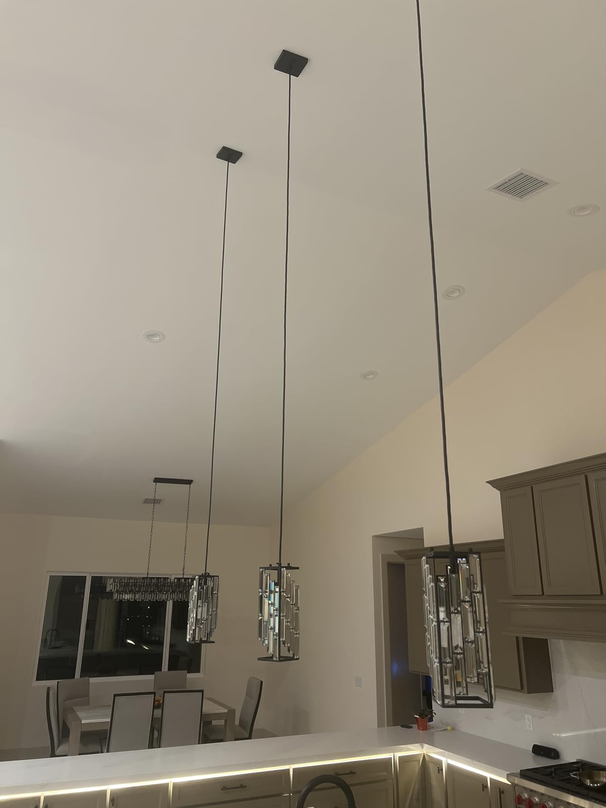 FDPBY Black Pendant Lighting Modern Pendant Light, Mini Crystal Chandeliers,Adjustable Pendant Light Fixture for Kitchen Island Dinning Room Bedroom (3 Pack) - Customer Photo 1