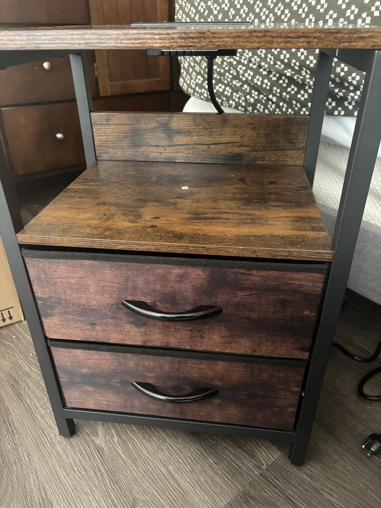 Yoobure Nightstand with Charging Station, Small Night Stand with Fabric Drawers and Storage Shelf for Bedrooms, Small Spaces, Bedside Table with USB Ports & Outlets - Customer Photo 1