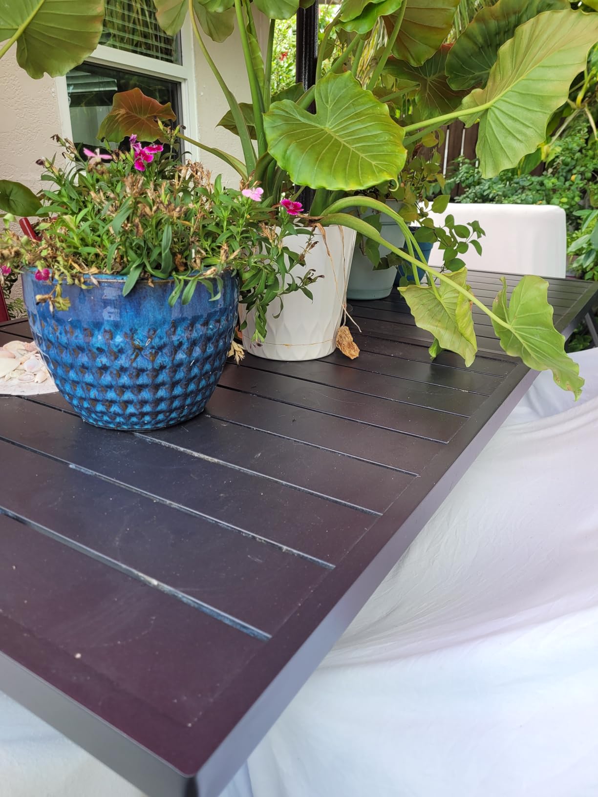 PHI VILLA 7 Piece Outdoor Bar Dining Set, High Top Patio Table and Chairs with 6 Swivel Teal Bar Stools & 40 PHI VILLA 7 Piece Outdoor Bar Dining Set, High Top Patio Table and Chairs with 6 Swivel Teal Bar Stools & 40