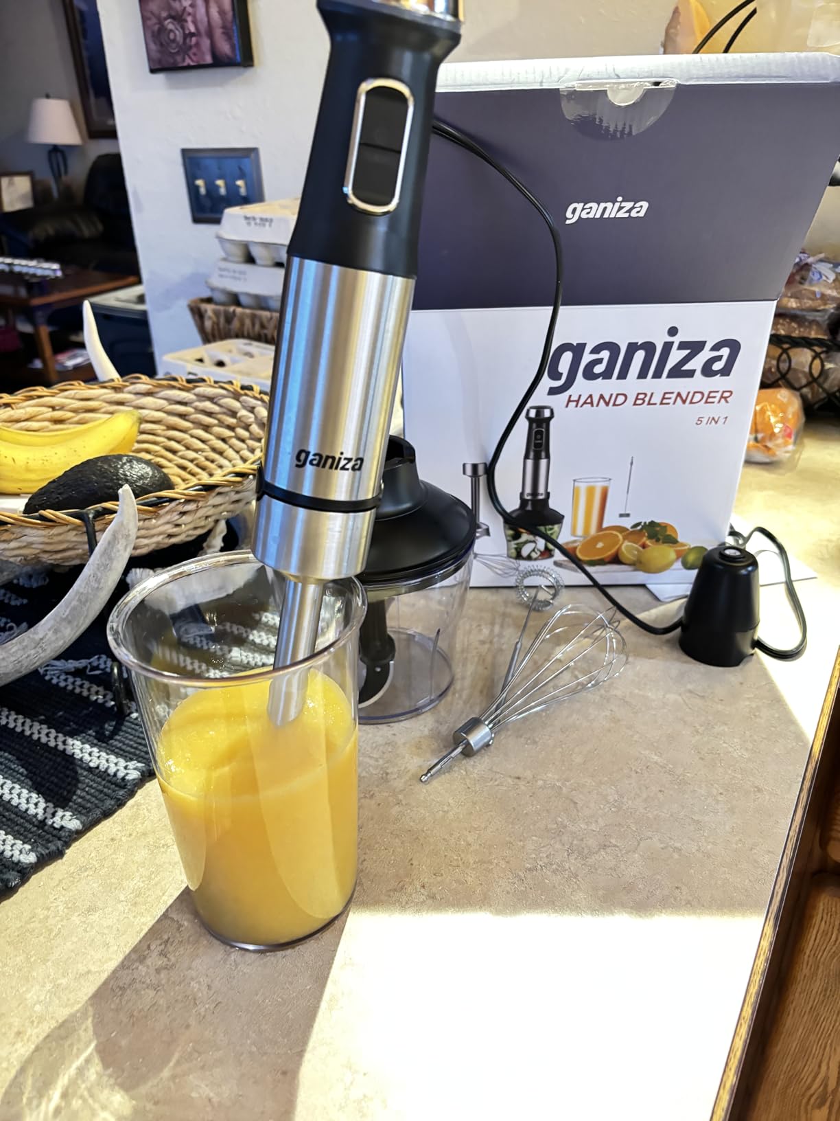 Ganiza Immersion Blender 5 in 1 Hand Blender Max 1000W Heavy Duty Motor, 16 Speed Mode Handheld Blender Stainless Steel Blade With 800ml Mixing Beaker, 600ml Chopper, Whisk and Milk Frother - Customer Photo 1