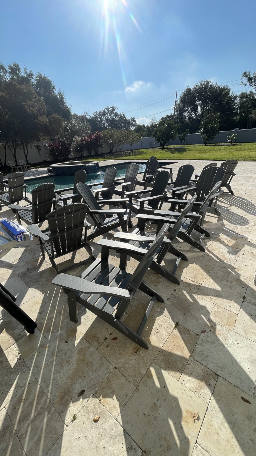 Plawdlik Folding Adirondack Chair, SGS Tested, Wooden Textured with Cup Holder, Heavy All-Weather HDPE Comfortable Set Poolside Backyard Lawn Black - Customer Photo 1