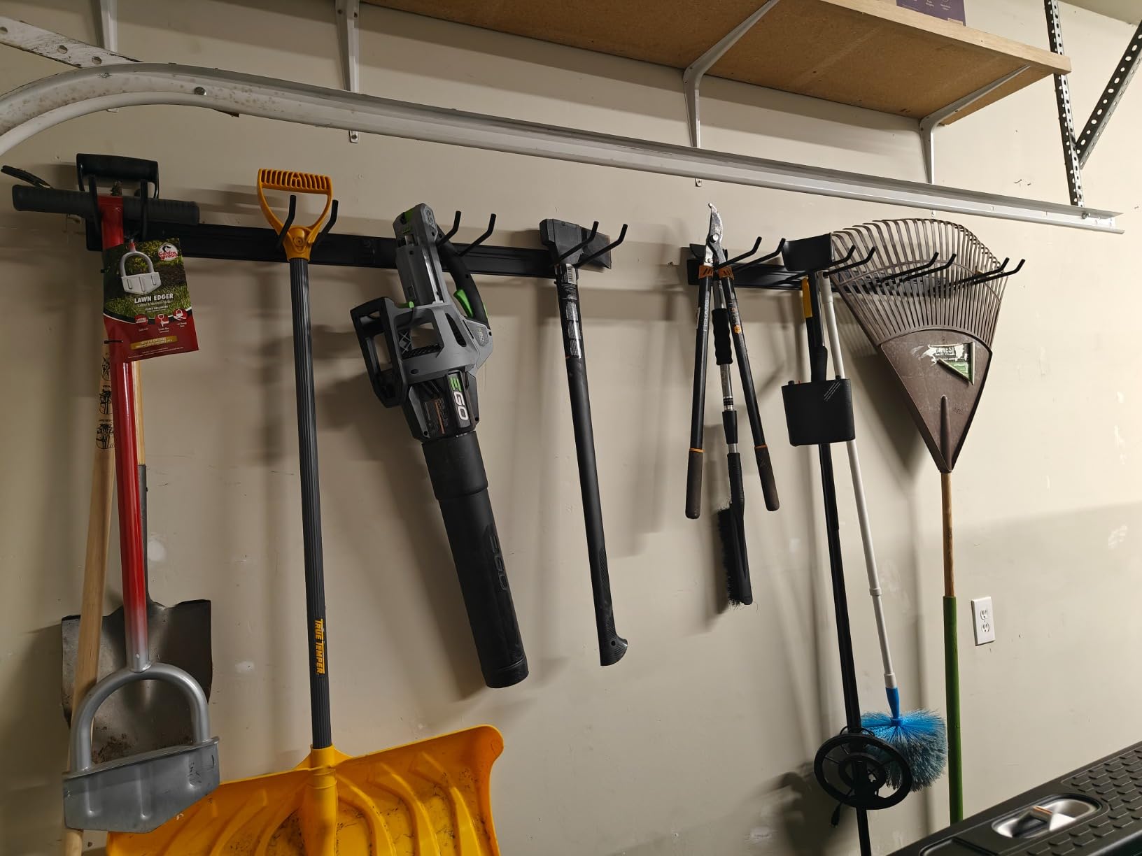 StoreYourBoard Wall-Mounted Rack With 4 Garage Hooks, Gray – Heavy-Duty Steel Holder Garage & Garden Storage for Shed, Workshop, or Home Organization – For Rakes, Shovels, Tools & More – 1 Pack, Gray - Customer Photo 1