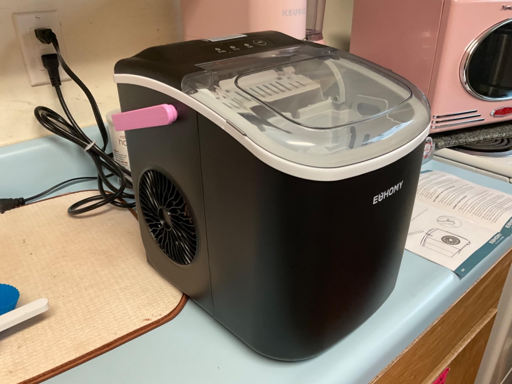 EUHOMY Countertop Ice Maker Machine with Handle, 26lbs in 24Hrs, 9 Ice Cubes Ready in 6 Mins, Auto-Cleaning Portable Ice Maker with Basket and Scoop, for Home/Kitchen/Camping/RV. (Black) Customer Review EUHOMY Countertop Ice Maker Machine with Handle, 26lbs in 24Hrs, 9 Ice Cubes Ready in 6 Mins, Auto-Cleaning Portable Ice Maker with Basket and Scoop, for Home/Kitchen/Camping/RV. (Black) - Customer Photo 2