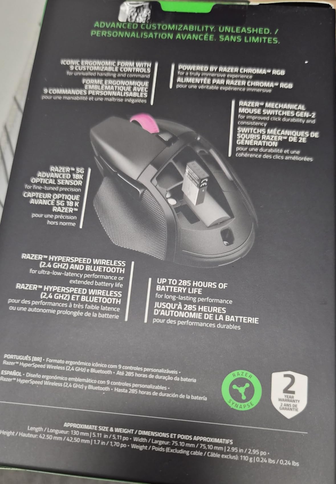Razer Basilisk V3 X HyperSpeed Customizable Wireless Gaming Mouse: Mechanical Switches Gen-2-5G Advanced 18K Optical Sensor - Chroma RGB 9 Programmable Controls 535 Hr Battery Classic Black - Customer Photo 2