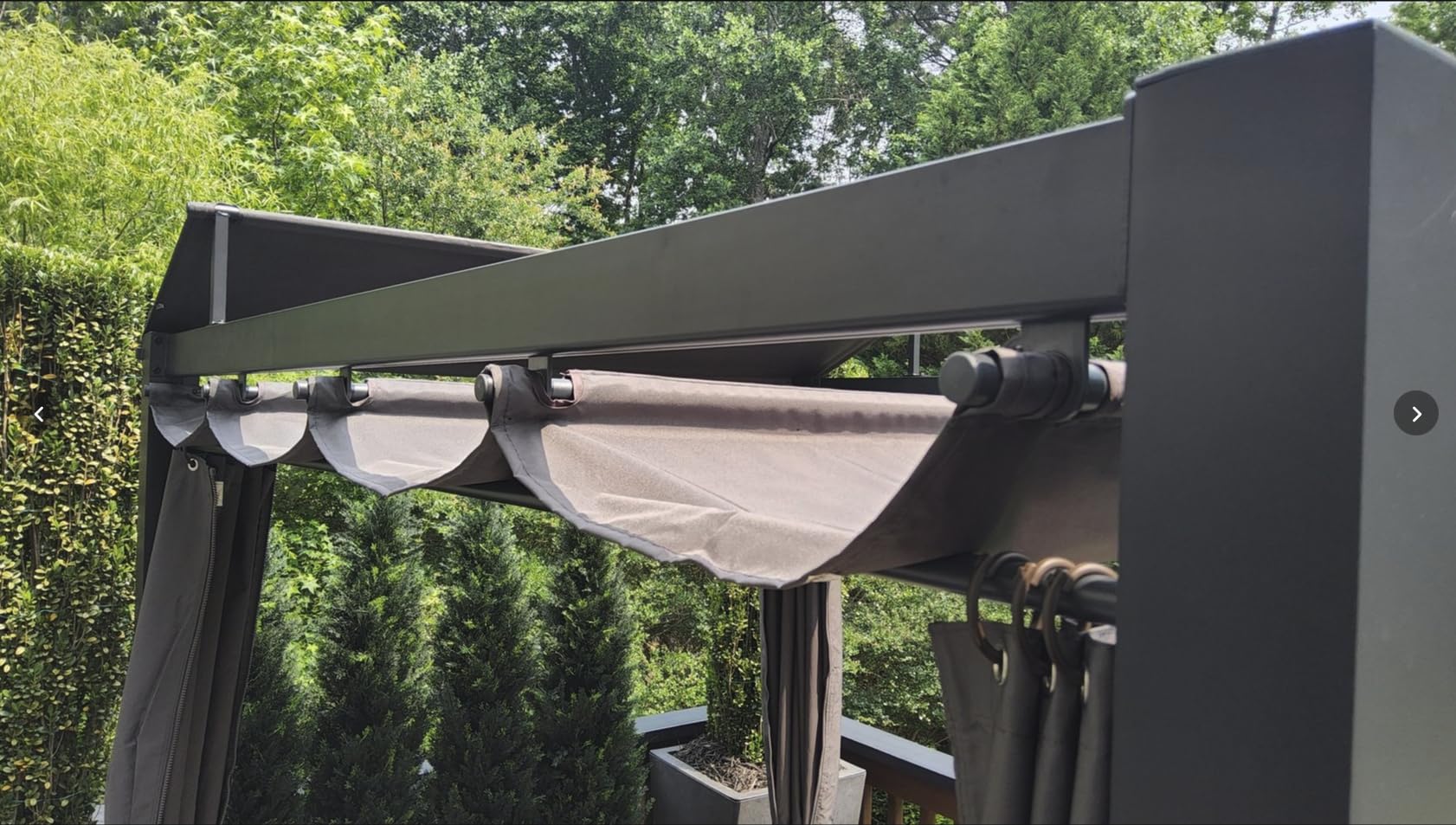 Domi Aluminum Outdoor Patio Daybed with Retractable Canopy Bed, Double Chaise Lounge Outdoor Grey Curtain with Beige Cushion & Cup Holder customer photo 1