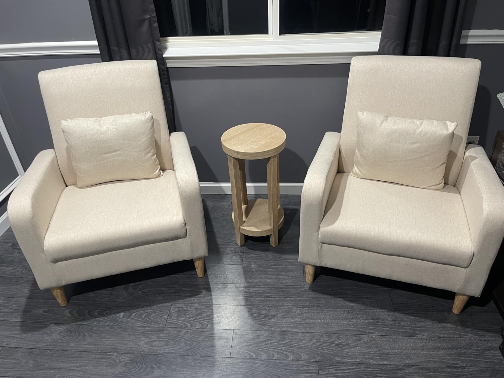 COLAMY Mid-Century Modern Upholstered Accent Chair with Back Pillow & Solid Wood Legs, Fabric Cozy Armchair for Living Room, Bedroom, Reading Nook, Apartment & Small Spaces, Beige - Customer Photo 2