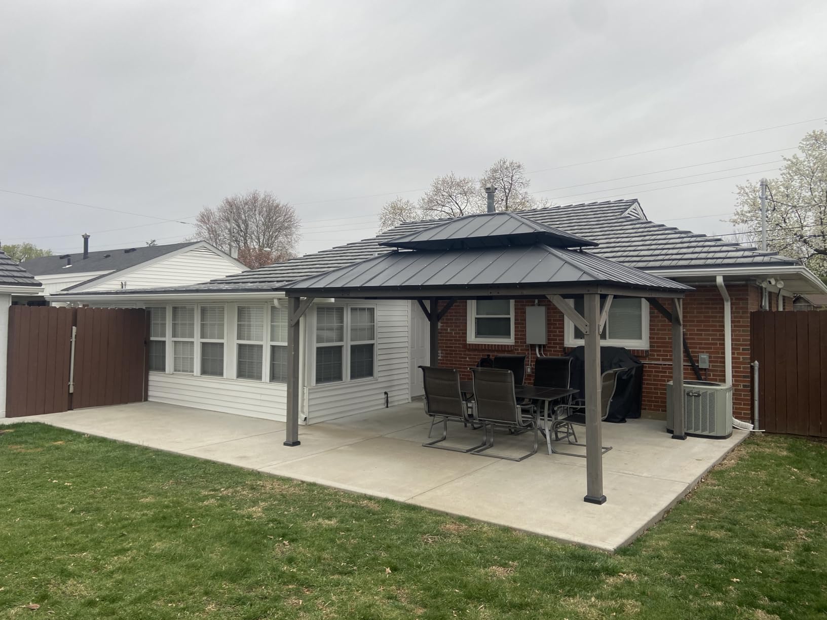 SUNJOY 12 x 20 ft. Wood Gazebo, Outdoor Patio Cedar Framed Steel Hardtop Gazebo with 2-Tier Metal Roof, Suitable for Patios, Lawn and Backyard, Matte Black Roof + Gray Wood Frame - Customer Photo 1