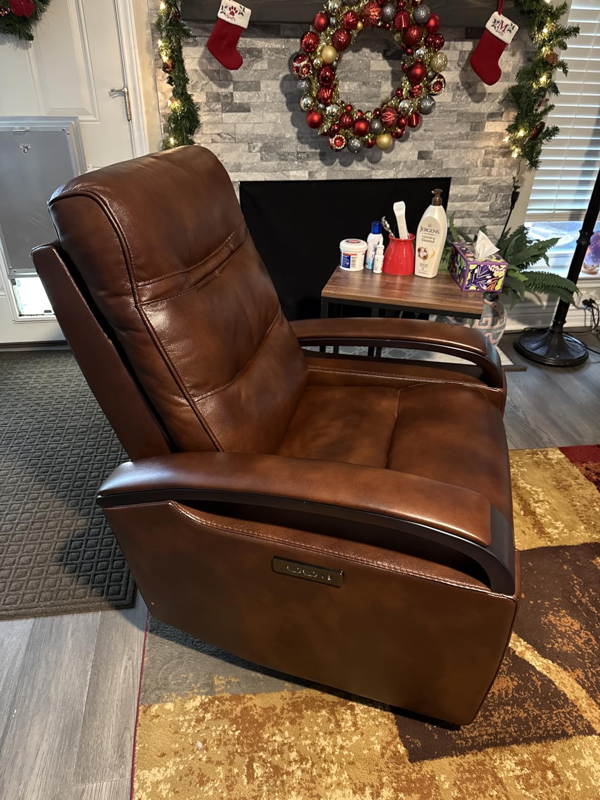 CHITA Genuine Leather Power Swivel Glider Rocker Recliner, FSC Certified Mid Century Modern Recliner Chair for Adults, Adjustable Power Headrest, for Nursery and Living Room, Haze - Customer Photo 2