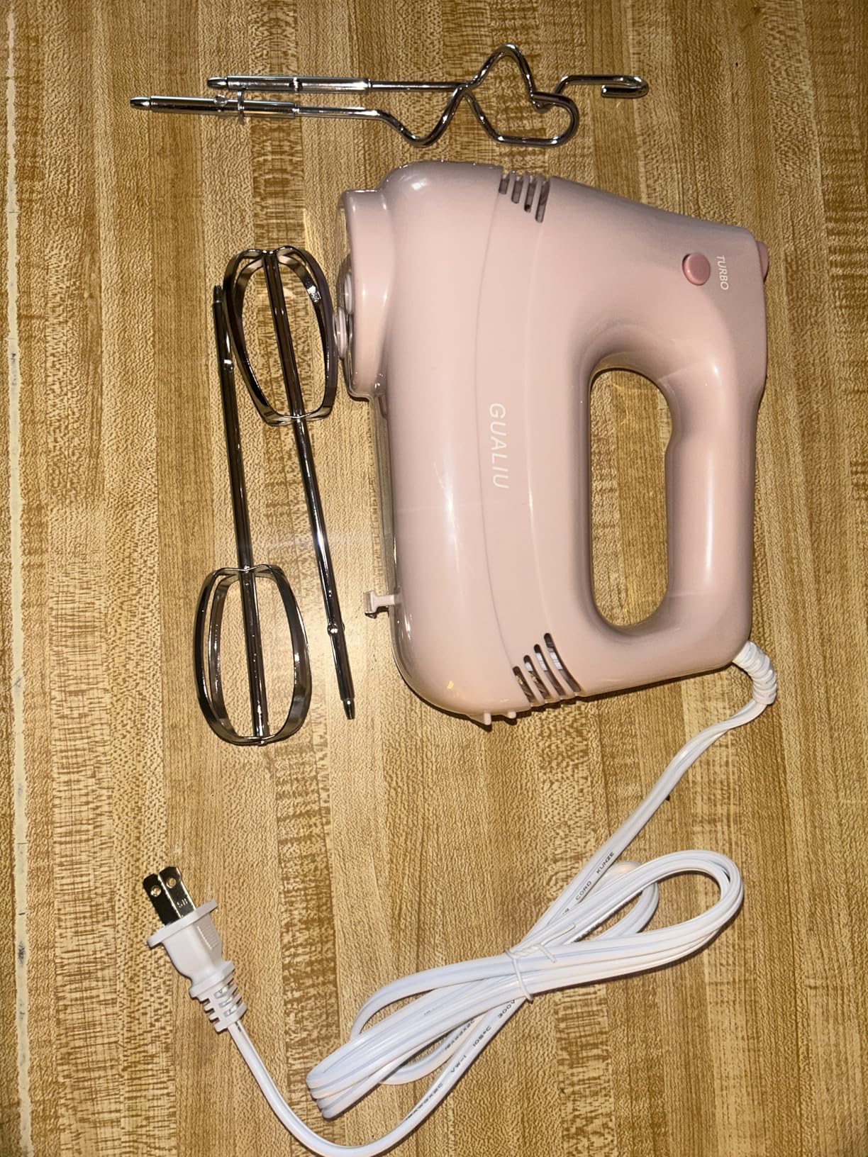 Electric Hand Mixer with Stainless Steel Whisk, Dough Hook Attachment and Storage Bag, Handheld Mixer for Baking Cakes, Eggs, Cream Food Mixers. Turbo Boost /5 Speed Kitchen Blender PINK - Customer Photo 1