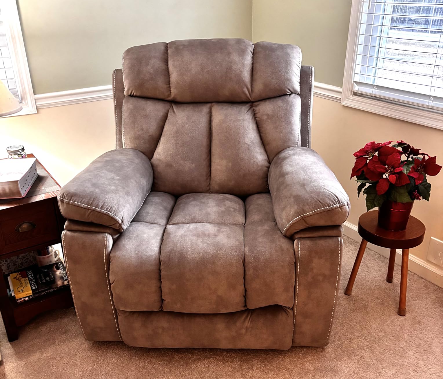 CANMOV Large Power Lift Recliner Chairs with Massage and Heat for Elderly Big People, Heavy Duty Motion Reclining Mechanism-Anti Skid Fabric Recliner Chair with 2 Concealed Cup Holders,Dark Gray - Customer Photo 1