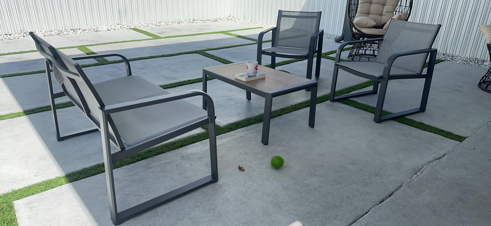 Aluminum Outdoor Patio Conversation Set, 4 Pieces Patio Furniture Sets with Breathable Textilene with Loveseat,Table and Chairs for Yard,Balcony,Grey - Customer Photo 1