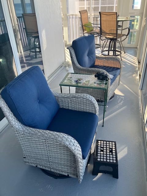 Belord Wicker Patio Furniture Sets - 8 Piece Outdoor Rattan Furniture Conversation Sets with 4 Swivel Rocker Chairs, Rattan Sofa, Wicker Ottomans and Coffee Table, Light Grey/Baby Blue - Customer Photo 1