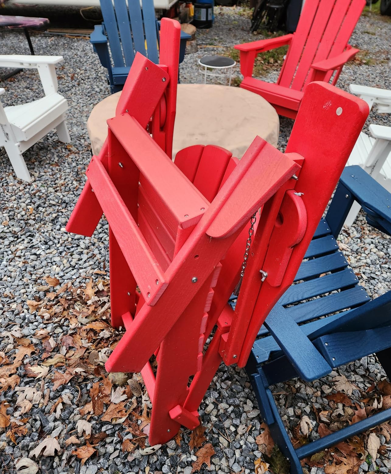 SERWALL Folding Adirondack Chair, HDPE Adirondack Chairs, Plastic Outdoor Chairs- Looks Exactly Like Real Wood- Navy - Customer Photo 1