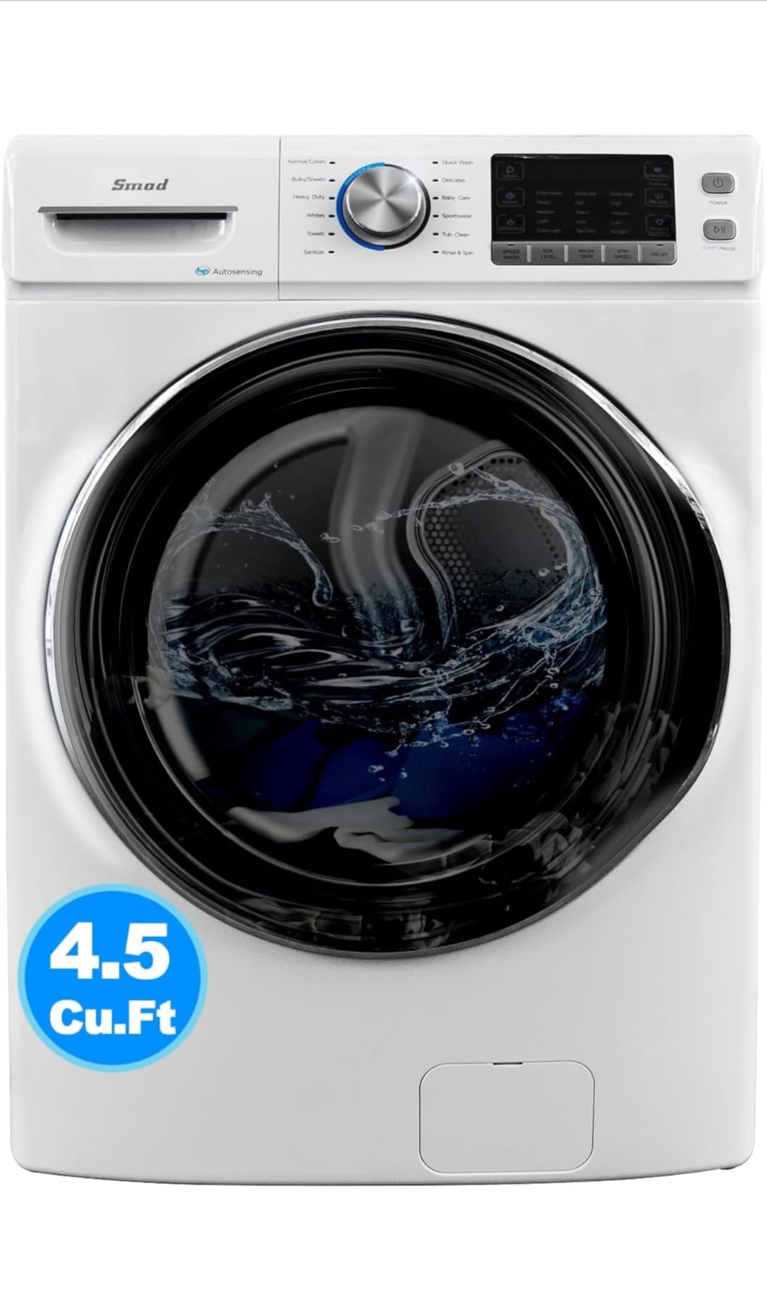 Smad 4.5 Cu. Ft. Front Load Washing Machine with Quiet Inverter Motor, 27 in. Front Load Washers, Steam and Water Plus Functions, Quick Wash, 12 Washing Cycles, 120V, White - Customer Photo 1