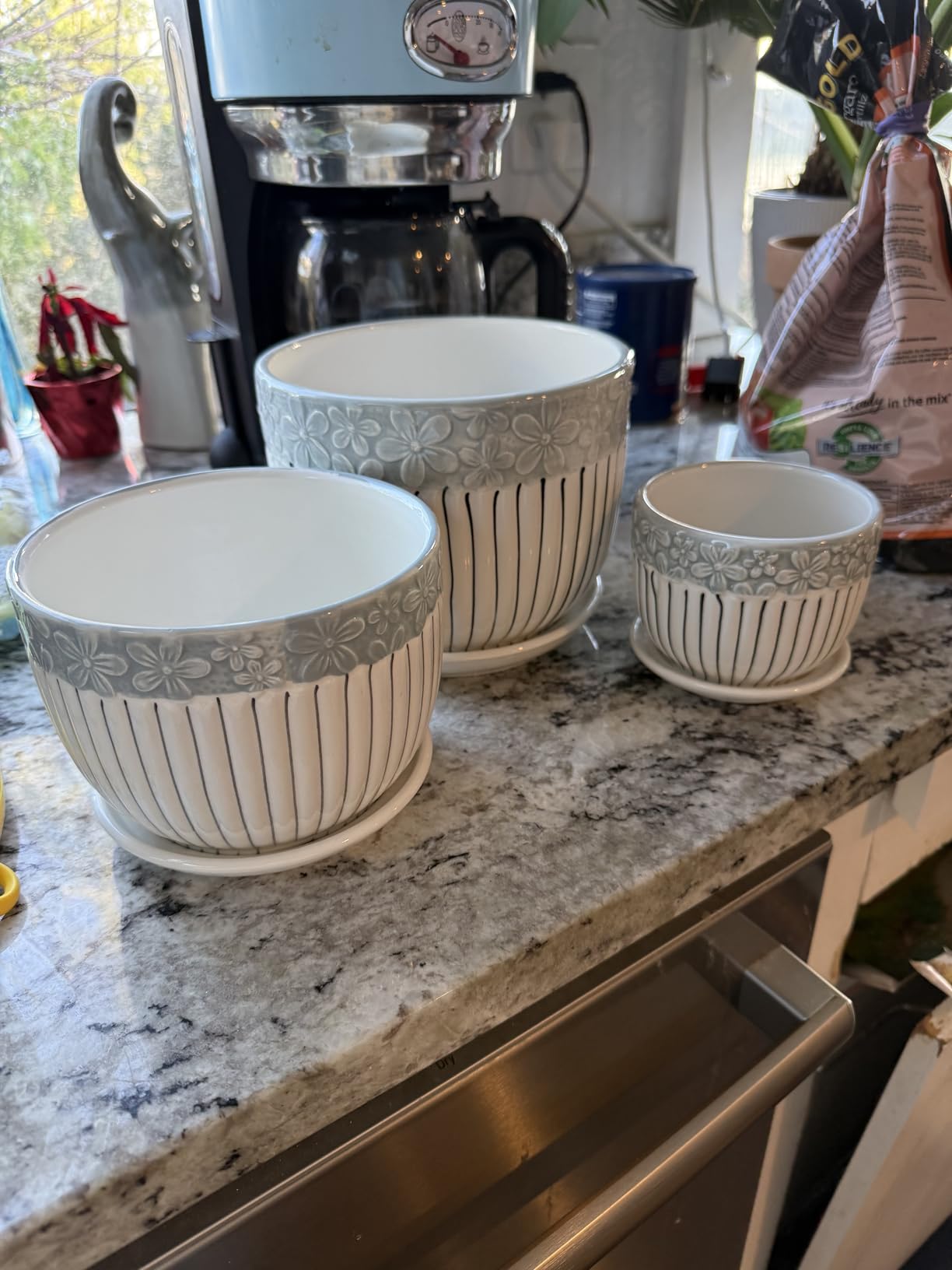 Ceramic Plant Pots Set of 3, 6.75/5.6/4.2 inch Planters with Drainage Holes and Saucer, Flower Pot Outdoor Indoor, Modern Decorative Planters for House Plants Garden Planters Succulent Pots Customer Review Ceramic Plant Pots Set of 3, 6.75/5.6/4.2 inch Planters with Drainage Holes and Saucer, Flower Pot Outdoor Indoor, Modern Decorative Planters for House Plants Garden Planters Succulent Pots - Customer Photo 1