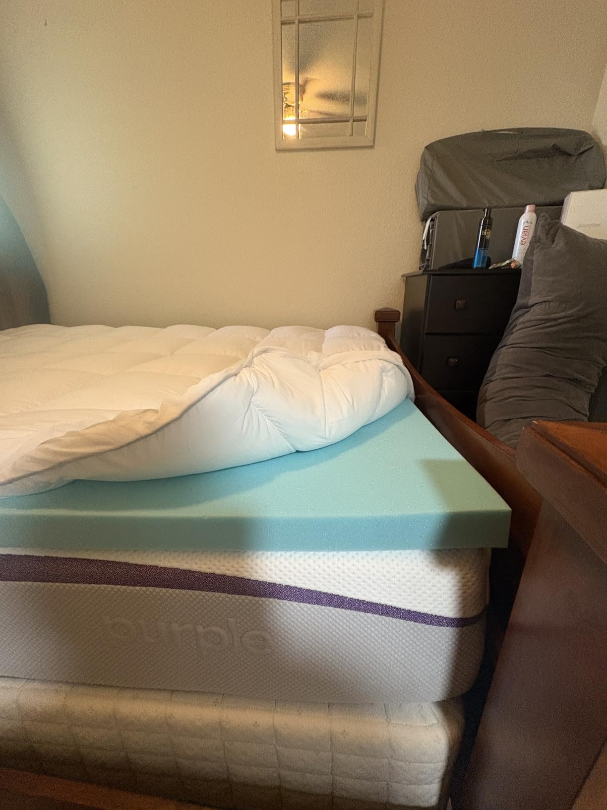 MASVIS King Size Dual Layer 4 Inch Memory Foam Mattress Topper, 2 Inch Gel Memory Foam and 2 Inch Cooling Pillow Top Mattress Pad Cover for Back Pain, Medium Support - Customer Photo 1