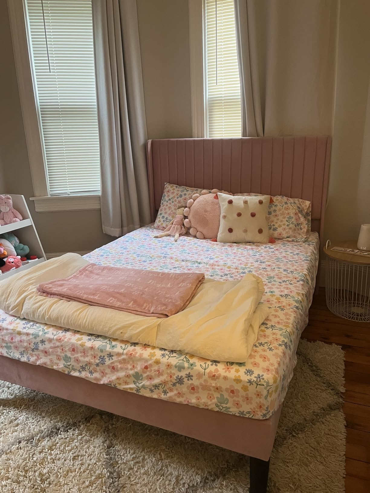 Allewie Queen Size Velvet Bed Frame/Vertical Channel Tufted Wingback Headboard/Upholstered Platform Bed/Strong Wooden Slats/No Box Spring Needed/Easy Assembly/White - Customer Photo 1