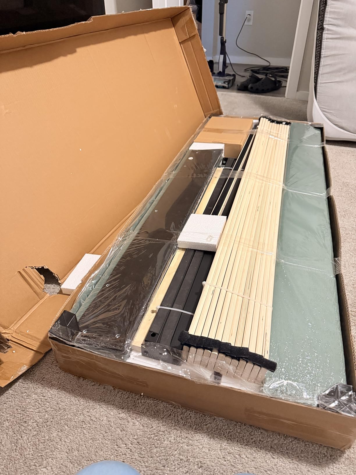 Allewie Queen Size Velvet Bed Frame/Vertical Channel Tufted Wingback Headboard/Upholstered Platform Bed/Strong Wooden Slats/No Box Spring Needed/Easy Assembly/White Customer Review Allewie Queen Size Velvet Bed Frame/Vertical Channel Tufted Wingback Headboard/Upholstered Platform Bed/Strong Wooden Slats/No Box Spring Needed/Easy Assembly/White - Customer Photo 4