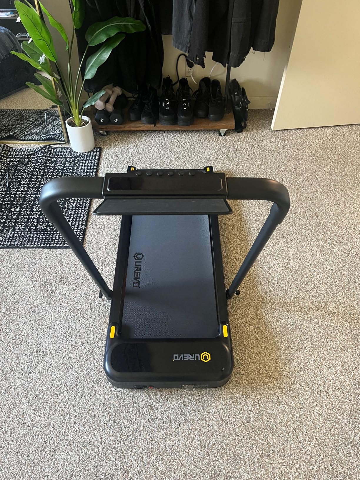 UREVO Strol 2E Smart 2-in-1 Folding Treadmill, Compact Walking Pad with Safety Handle, Plug and Play, Standing Desk Treadmill with Dual LED Display, Smart APP, Walking or Running for Home Office - Customer Photo 1