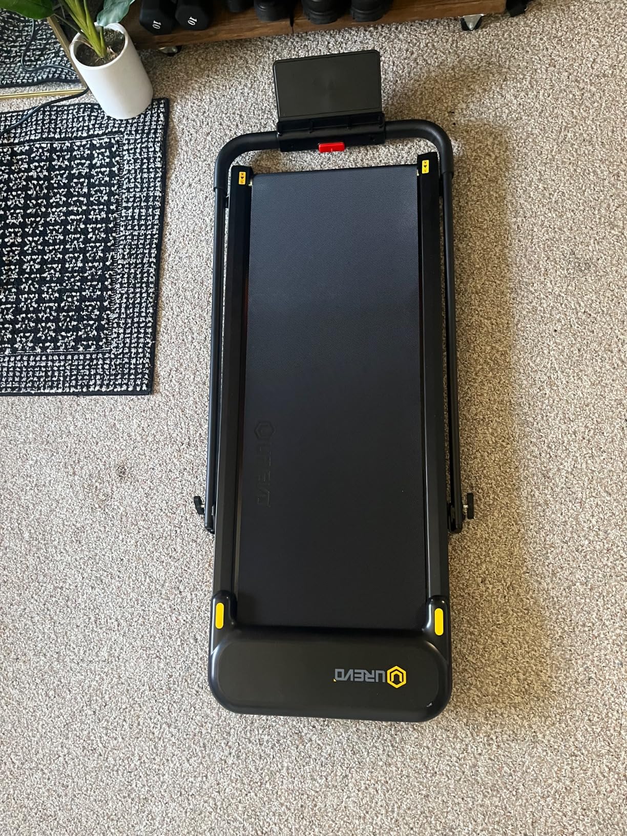 UREVO Strol 2E Smart 2-in-1 Folding Treadmill, Compact Walking Pad with Safety Handle, Plug and Play, Standing Desk Treadmill with Dual LED Display, Smart APP, Walking or Running for Home Office - Customer Photo 2