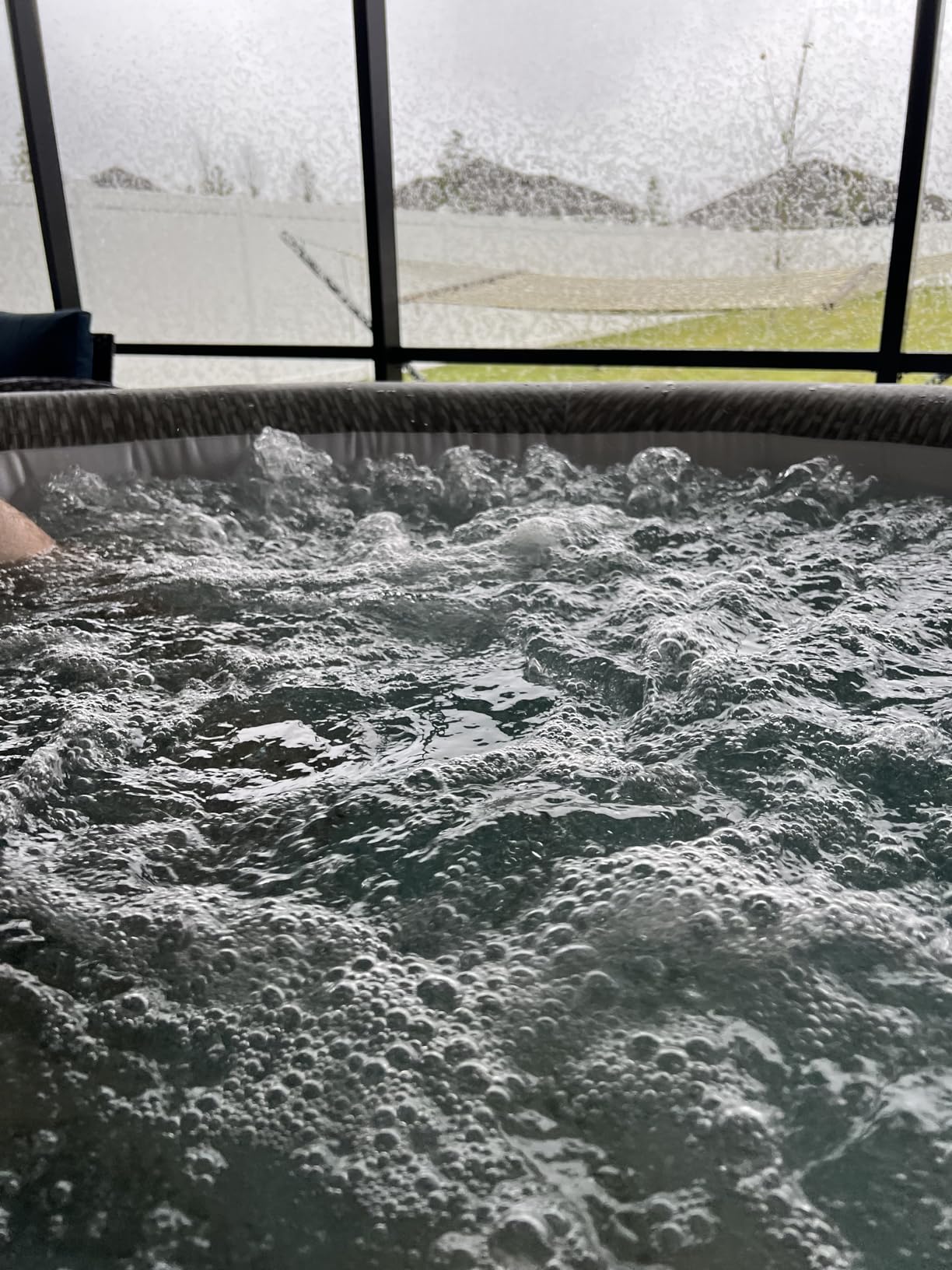 Coleman Sicily AirJet Large Round 5 to 7 Person Inflatable Hot Tub Portable Outdoor Spa with 180 AirJets and EnergySense Cover, Grey - Customer Photo 2