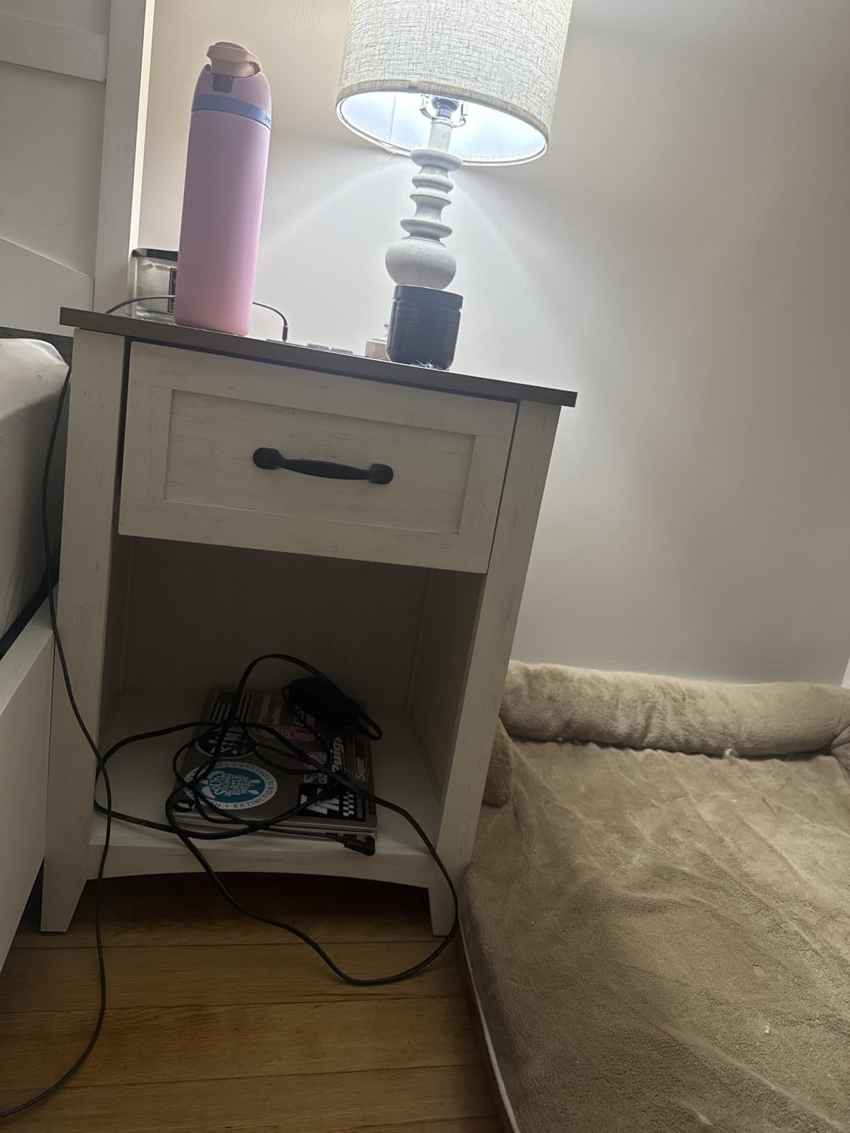 VASAGLE LIRY Collection - Farmhouse Nightstands with Charging Station, Set of 2 Bedside Tables, Side Tables with Drawer, Open Compartment, for Bedroom, Rustic White and Honey Brown - Customer Photo 2