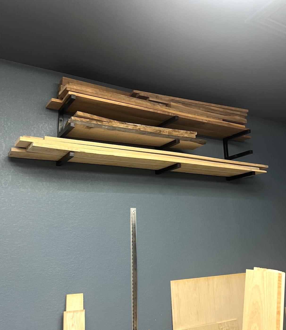 YYR Wood Organizer and Lumber Storage Rack Wall Mount, Heavy Duty Metal Shelf with 6-Level Holds Up 1200 LBS Customer Review YYR Wood Organizer and Lumber Storage Rack Wall Mount, Heavy Duty Metal Shelf with 6-Level Holds Up 1200 LBS - Customer Photo 1