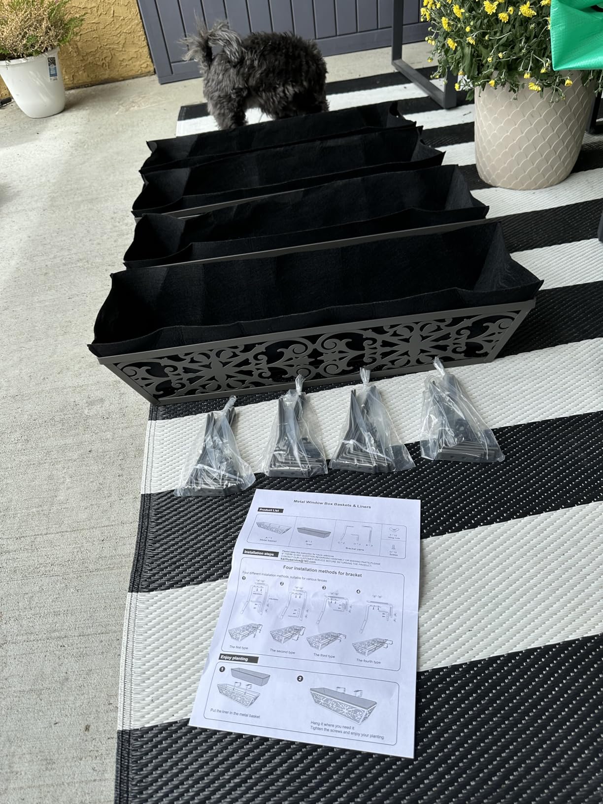 2 Pack 24 Inch Window Boxes Planters Railing Planter Box with Adjustable Brackets for Porch Fence Patio Balcony Hanging Flower Baskets with Coco Liners for Outdoor Garden Decor - Black - Customer Photo 1